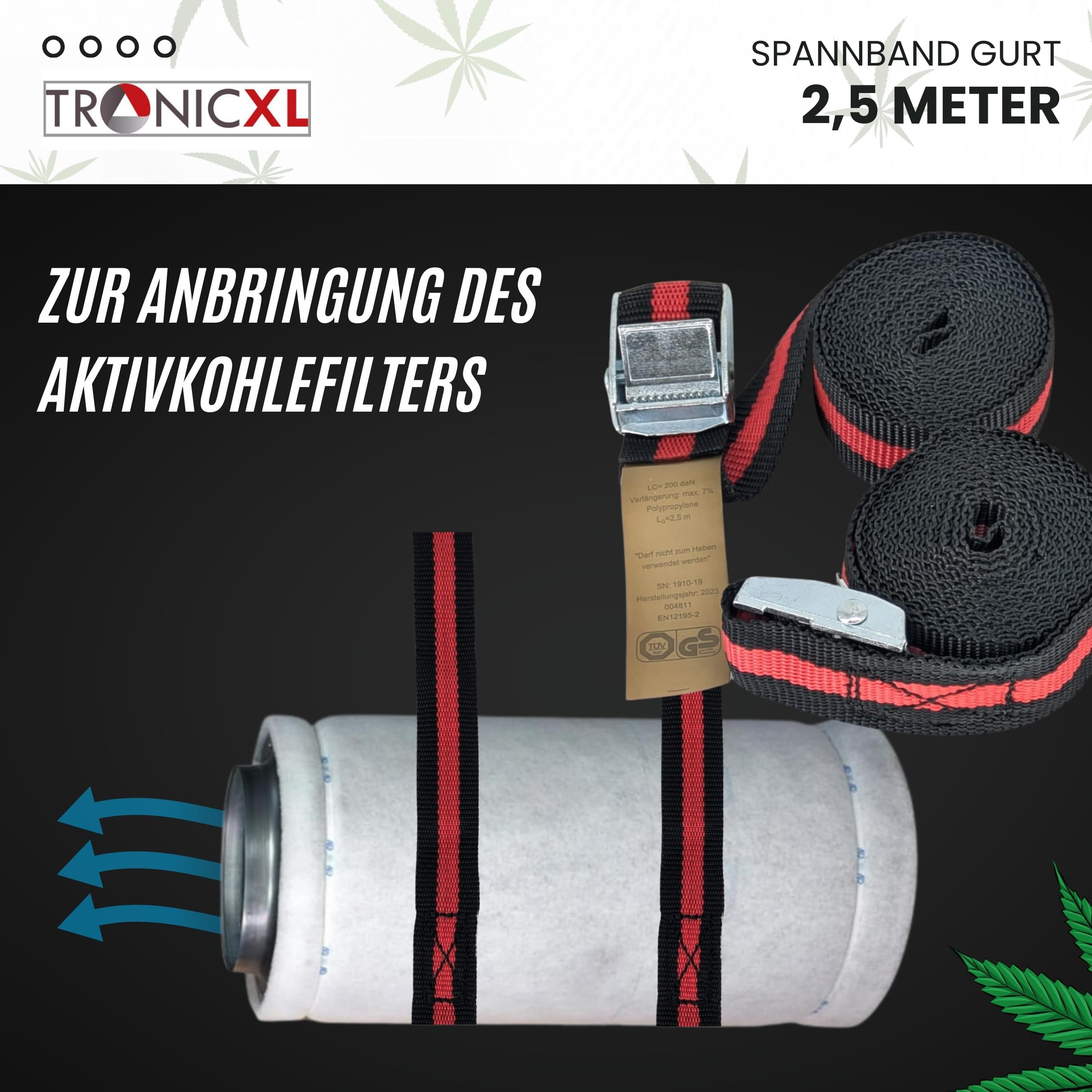 TronicXL Filtro de carbón activo premium de 100 mm + juego de suspensión para caja de cultivo para tienda de campaña, salida de aire, neutralizar olores, filtro, filtro de cultivador, filtro de carbón