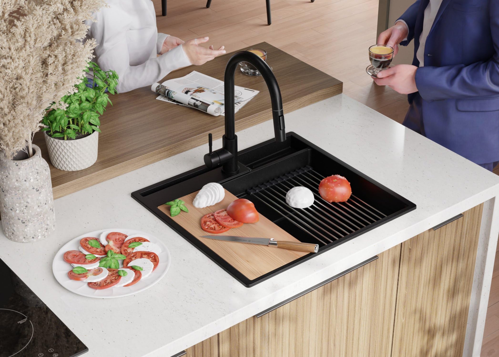 PRIMAGRAN Lavello da Cucina al Mobile 60cm + Kit di scarico, 58x53cm