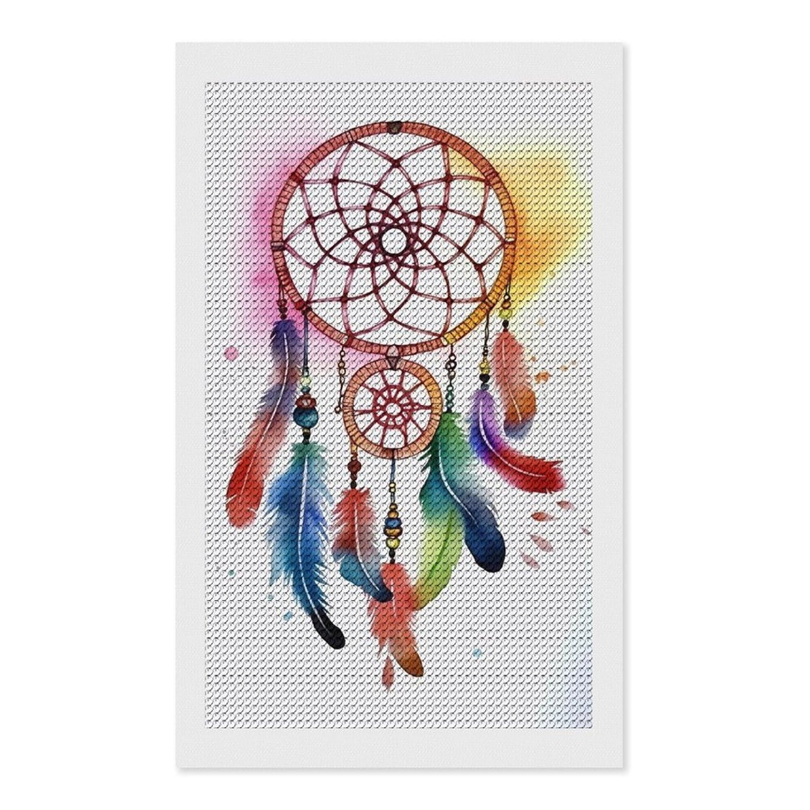Watercolor Dream Catcher Diamond Art Kits for Adults, DIY 5D Diamonds Painting Kits for Beginner, Round Full Drill Diamond Dots Painting, Diamonds Pictures Gem Art and Crafts Wall Decor 12"x20"