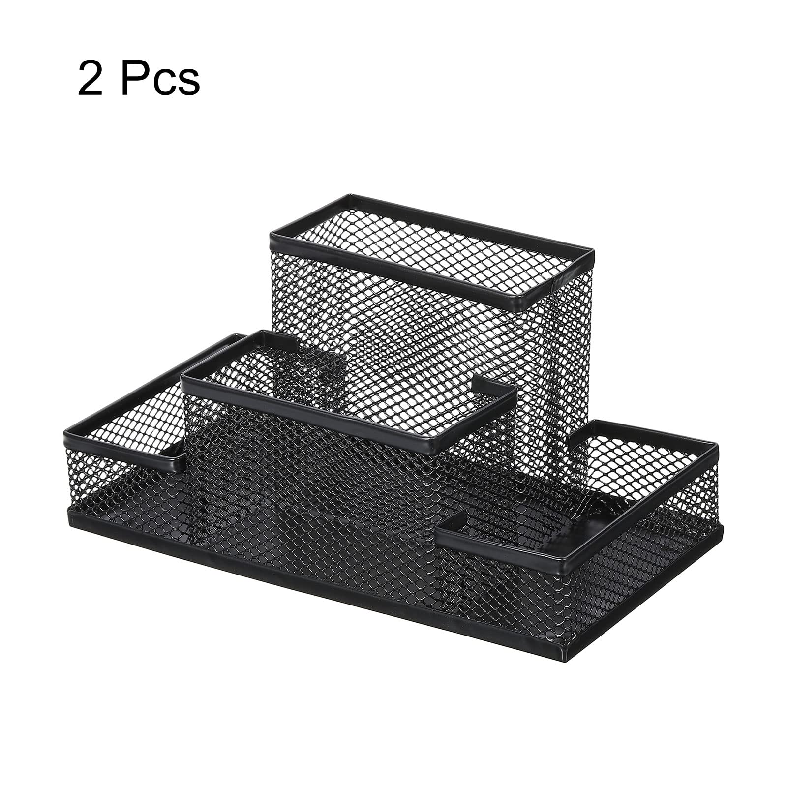 PATIKIL Maglia Metallo Penna Supporto, 2pz Scrivania Organizzatori 4 Scomparti Matita Contenitore Scatola per Ufficio Desktop, Nero