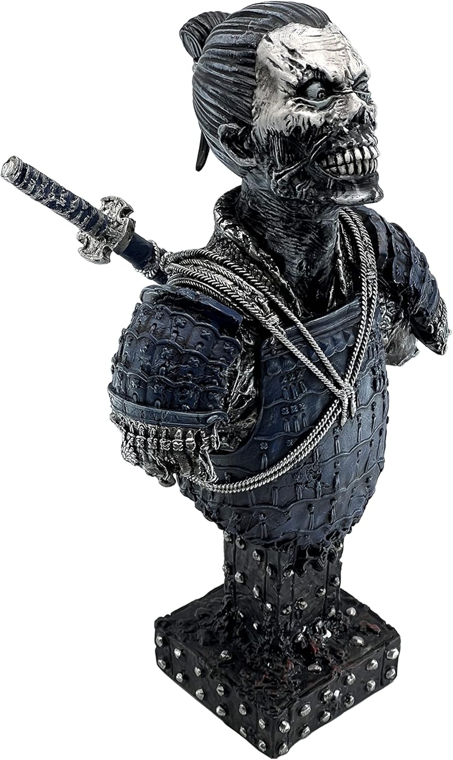 LOOYAR Resin Undead Japanese Samurai Zombie Bust Statue Sculpture Ornament Figurine Craft for Home House Living Room Porch Decoration Office Desk Desktop Table Arrangement Gift (Blue)