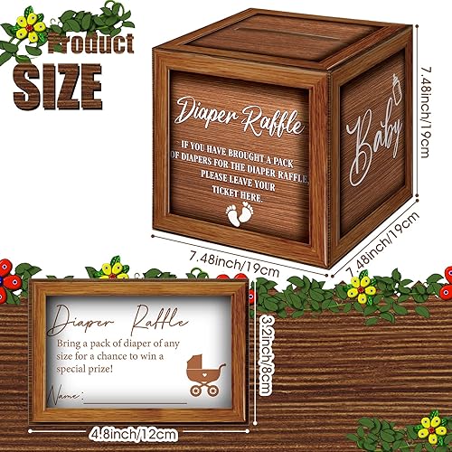 Miniatura 4 de Teling 51 boletos para rifas de pañales con caja de tarjetas, decoración de baby shower, caja de soporte para baby shower, para niñas y niños, rifas