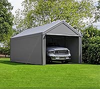 GREZJXC 10x20 Ft Heavy Duty Steel Carport Canopy - Portable Garage with Removable Sidewalls, All-Season Weatherproof Shelter (Grey)