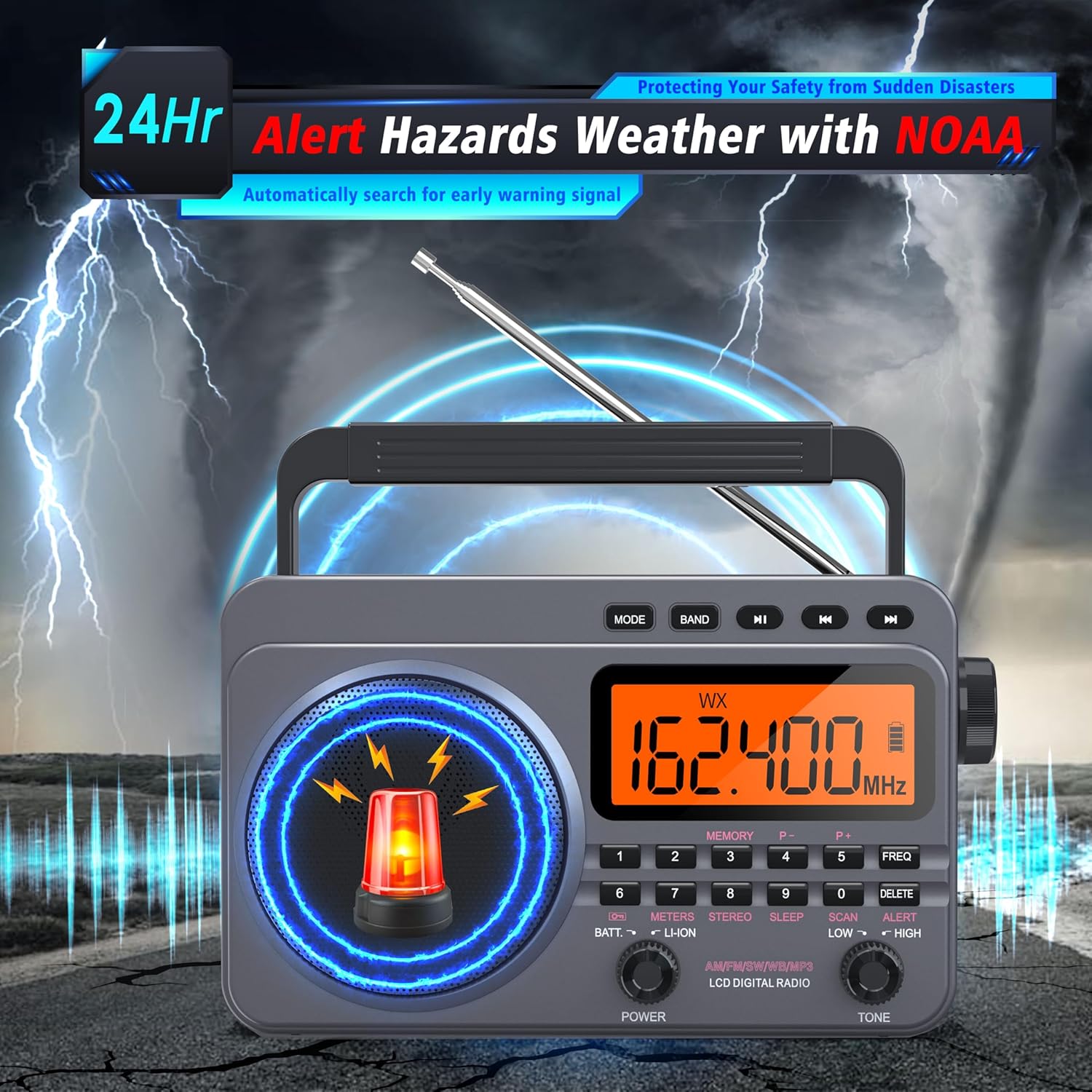 Portable Radio with Best Reception, 4000mAh Rechargeable Digital Radio AM FM Portable with SD Card/USB Playback, Digital Tunner, Big Speaker, LCD Screen(Grey)