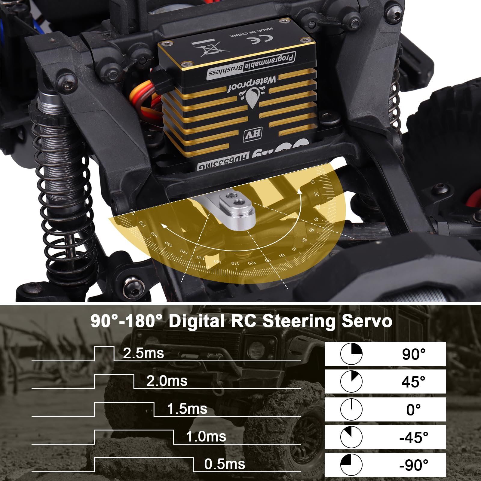 HobbyPark Impermeabile 900 oz-in 65KG High Torque Servo Brushless Motor 8.4V HV Servo Metal Gear RC Servo Programmabile 2BB per 1/8 1/10 1/12 RC Crawler RC Truck RC Auto Buggy Angolo di controllo