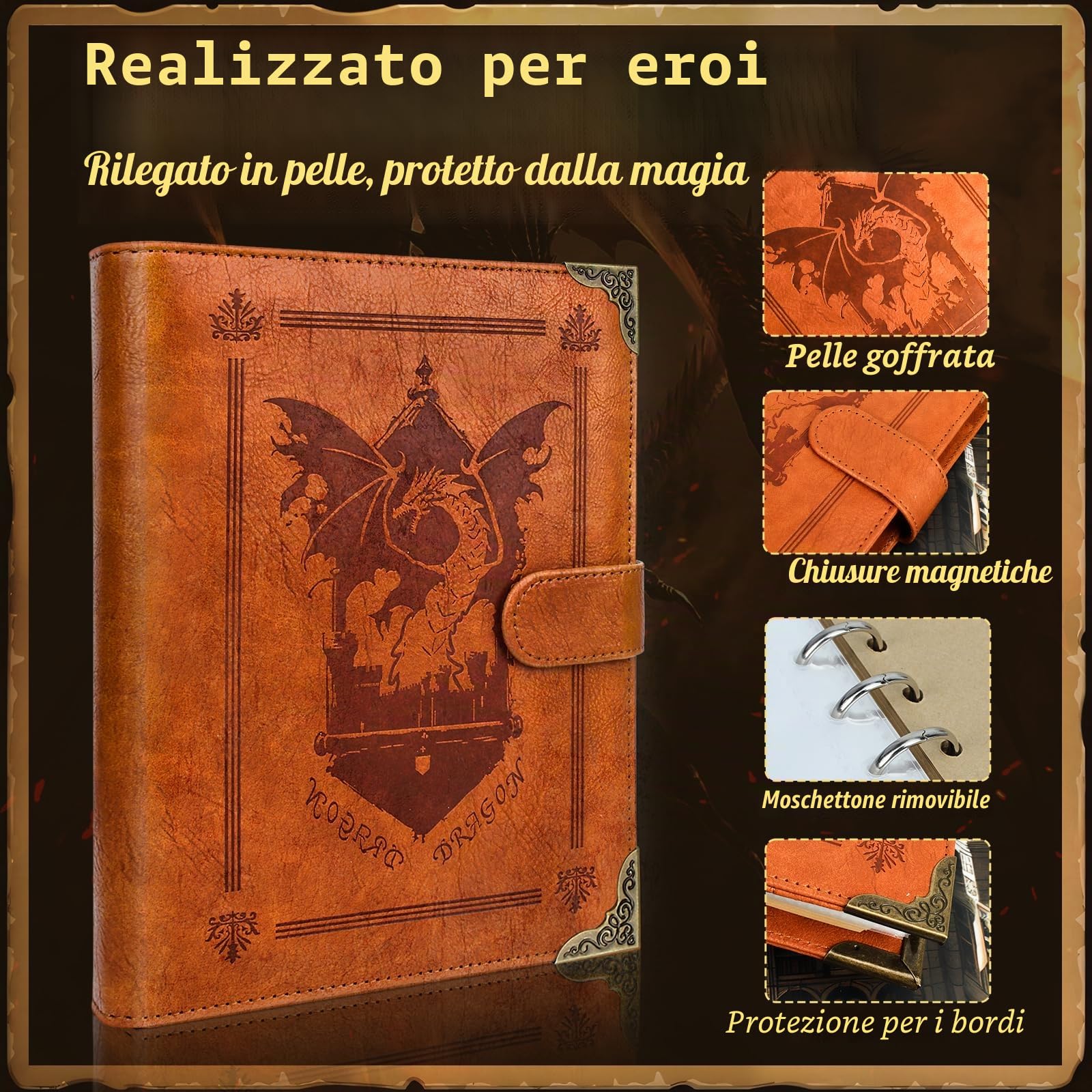 Byhoo Spellbook Porta carte DND RPG tascabile libro degli incantesimi e porta carte di riferimento, Tome of Recollection TTRPG, accessori da gioco per DND Beginner Master (60 carte giocatore