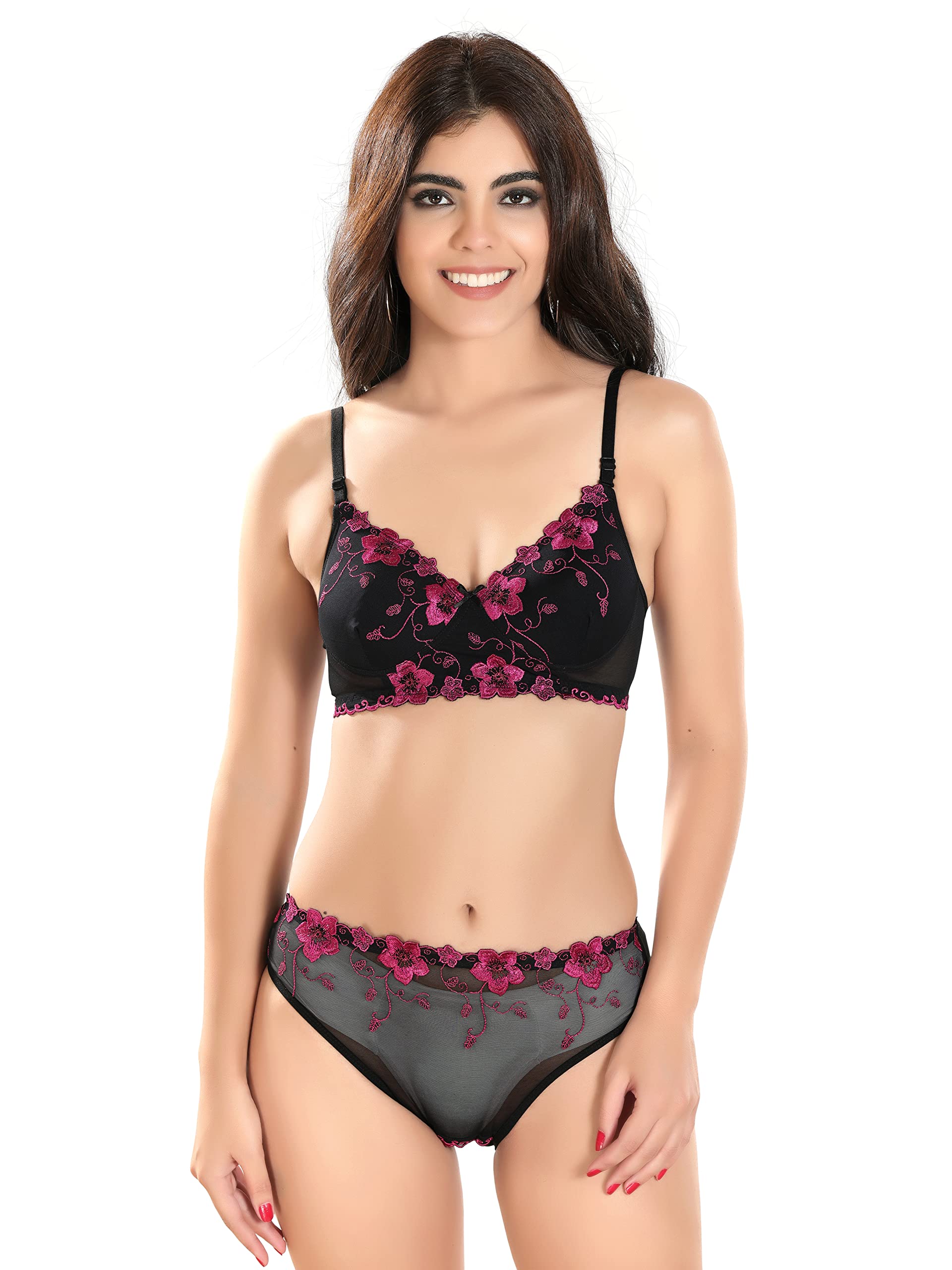 andra Bra Panty Lingerie Set for Women| B Cup Padded Bra with Lace Briefs, Black Bra & Panty Set-picture-37
