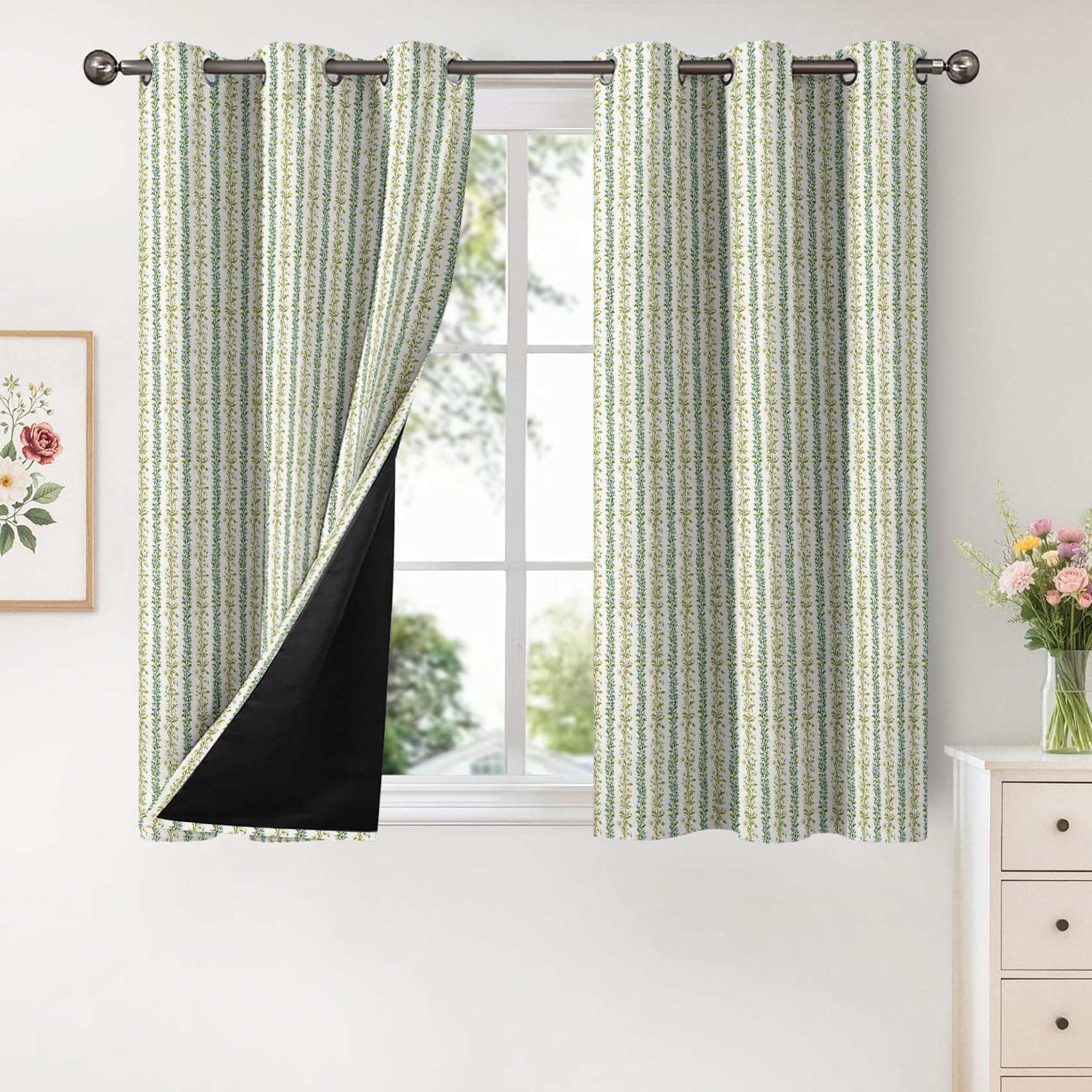 Générique Rideaux Motif Ferme Feuilles Rideau Occultant | Vertes Feuilles, Lot de 2 Rideaux Imprimé, Decoration Chambre Salon, à Oeillets, L 117 x H 137 T&V111