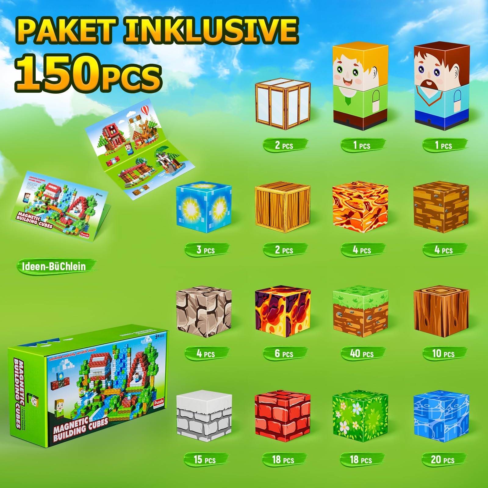 Vefosafe Magnetische Bausteine 150 Teile, Baue Magnetisches Bauwelt Magnetblöcke Fliesen Kinder Spielzeug Geschenk für Jungen Mädchen 3 4 5 6 7 8 9 Jahren Kreative Kinderspielzeug