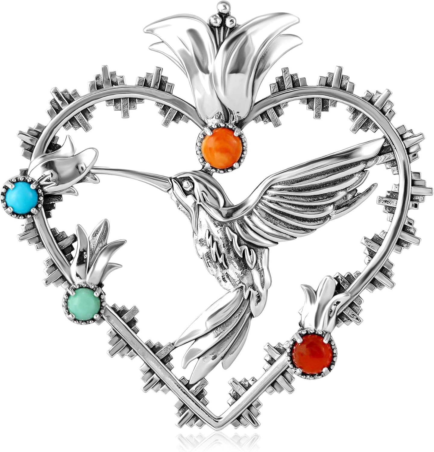 American West Jewelry Sterling Silver Multi-Gemstone Fritz Casuse Heart Hummingbird Pendant Enhancer