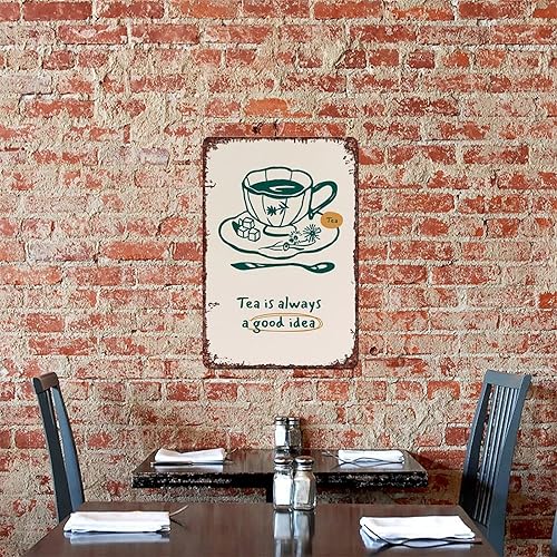 Miniatura 7 de Cartel de metal de hojalata retro con texto en inglés Tea Is Always A Good Idea para decoración de pared en el hogar, habitación, pasillo, baño,