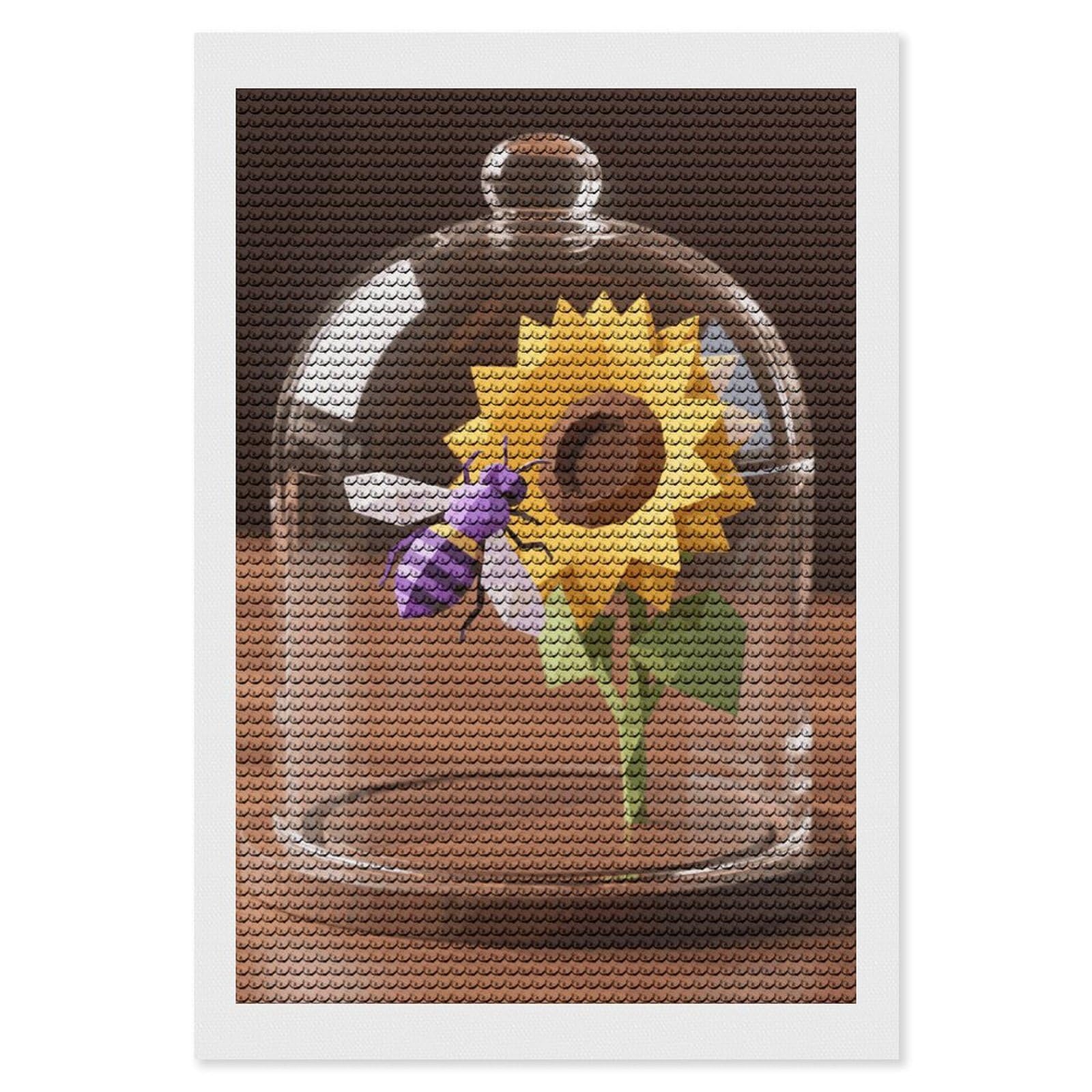 DWVTSLH Geometric Bee Sunflower Diamond Painting Kits for Adults, Personalized Diamond Photo Art Full Drill, DIY 5D Diamond Art Painting Kits for Beginners, Home Wall Decor 8"x12"