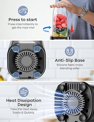 Miniatura 3 de Ganiza Licuadora para batidos, 14 licuadoras personales para batidos y batidos para cocina con 3 tazas portátiles (1 x 24 onzas y 2 x 17 onzas),