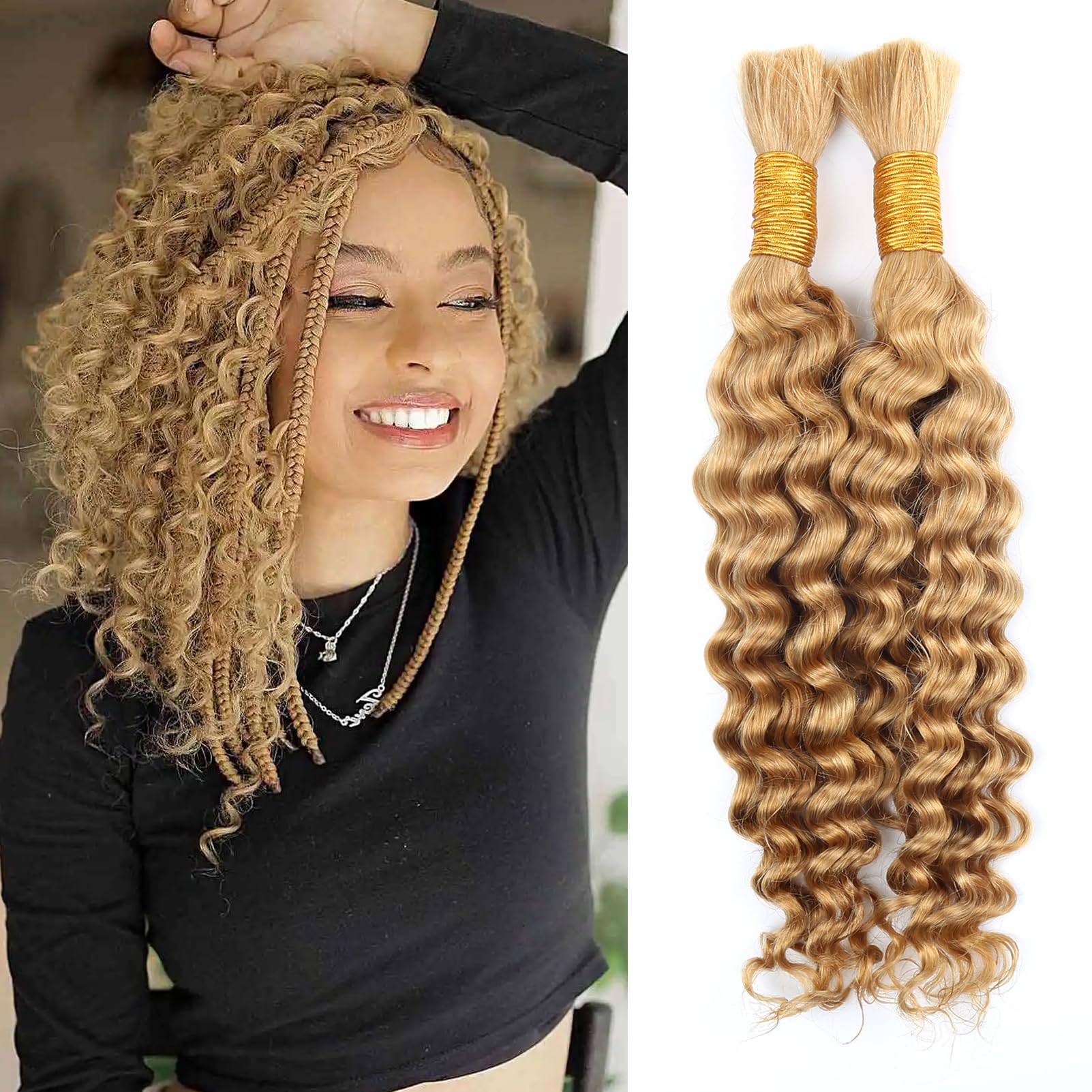 Deep Wave Human Hair Extensions for Boho Braids 22 Inch 100g Bulk Bundles Amazon.com : Human Braiding Hair 22 Inch 100g Ombre  main image 2