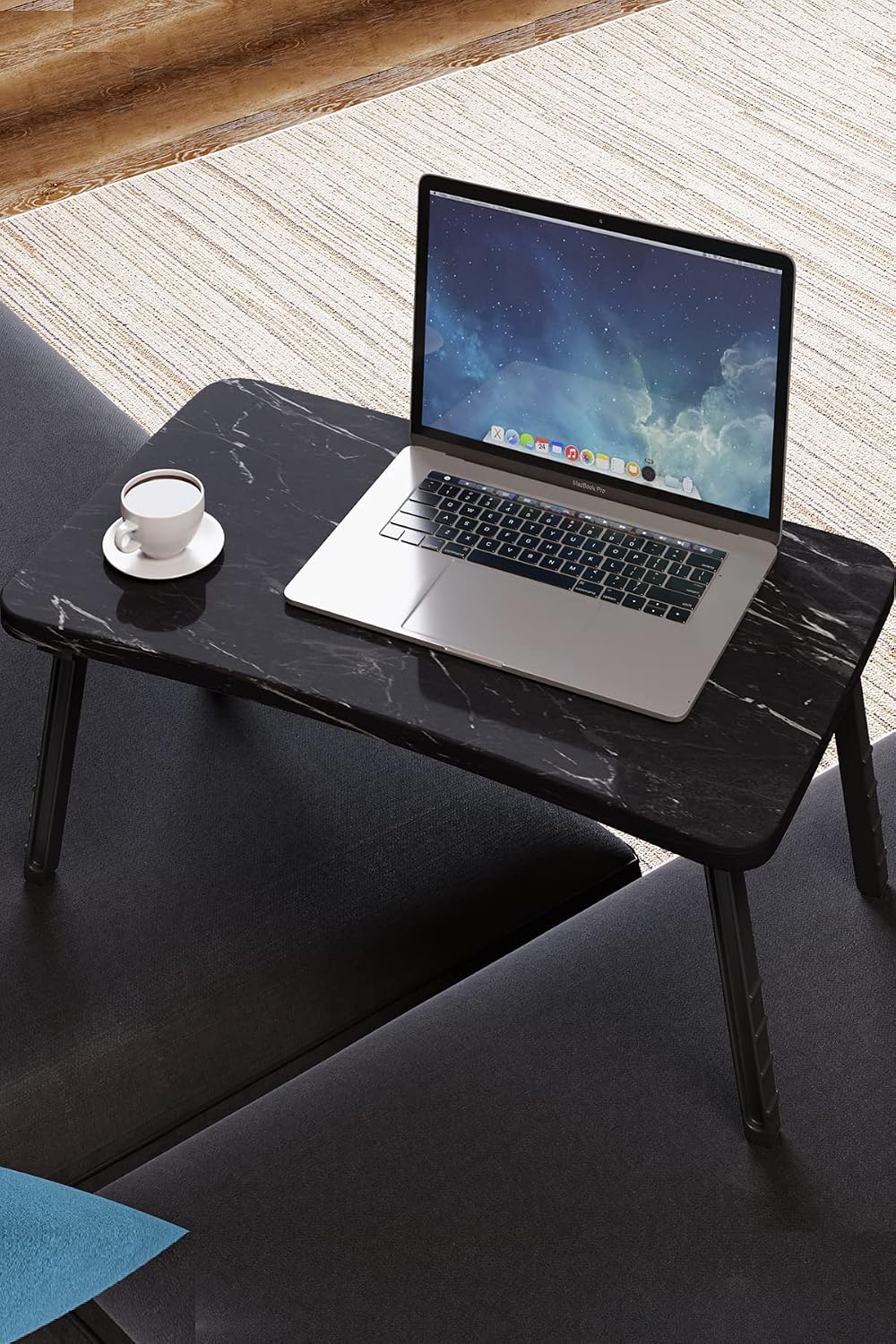 interGO-Renkli Laptop Sehpası Katlanabilir Yatak Koltuk Üstü Kahvaltı Bilgisayar Sehpası (Siyah Mermer)