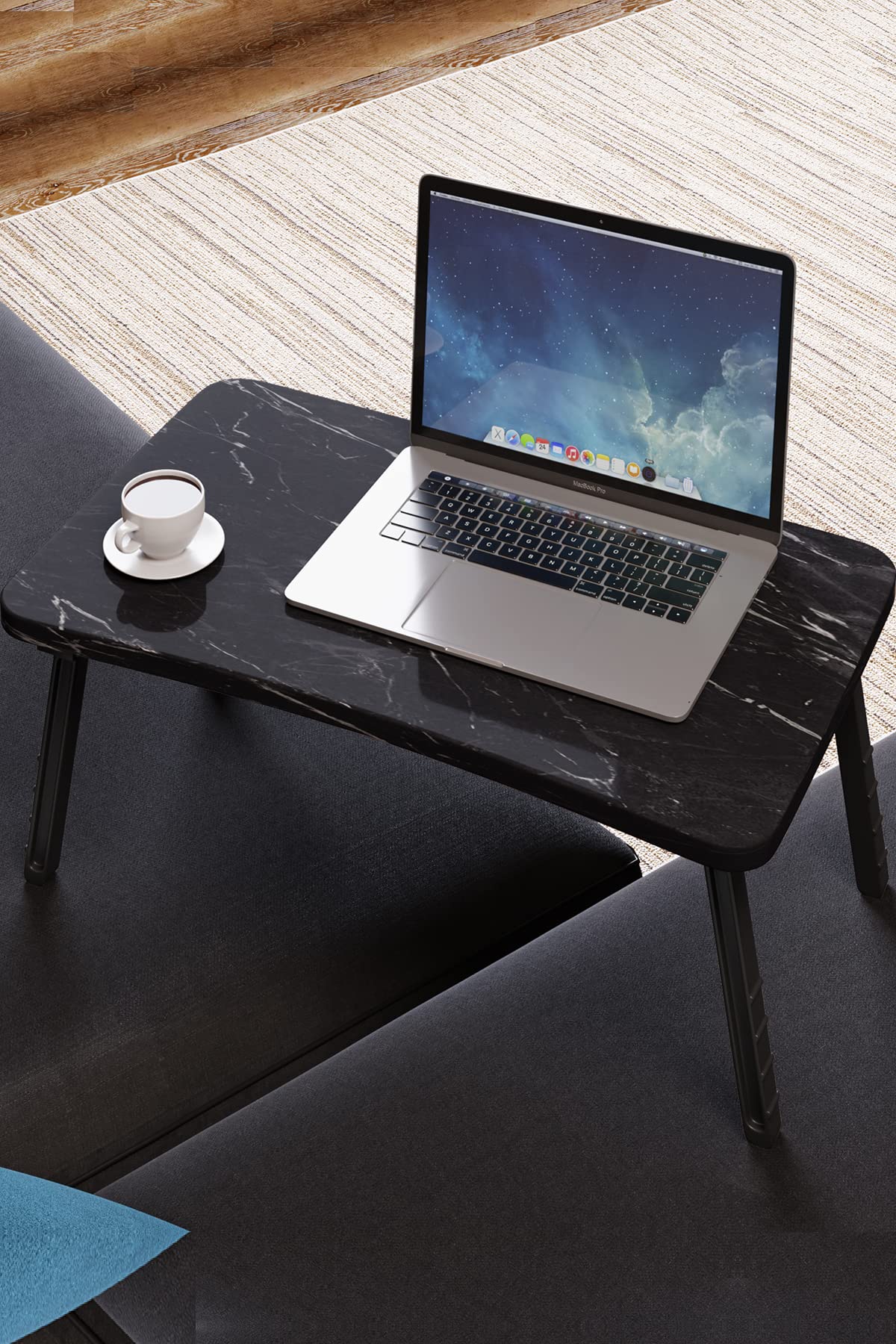 interGO-Renkli Laptop Sehpası Katlanabilir Yatak Koltuk Üstü Kahvaltı Bilgisayar Sehpası (Siyah Mermer)