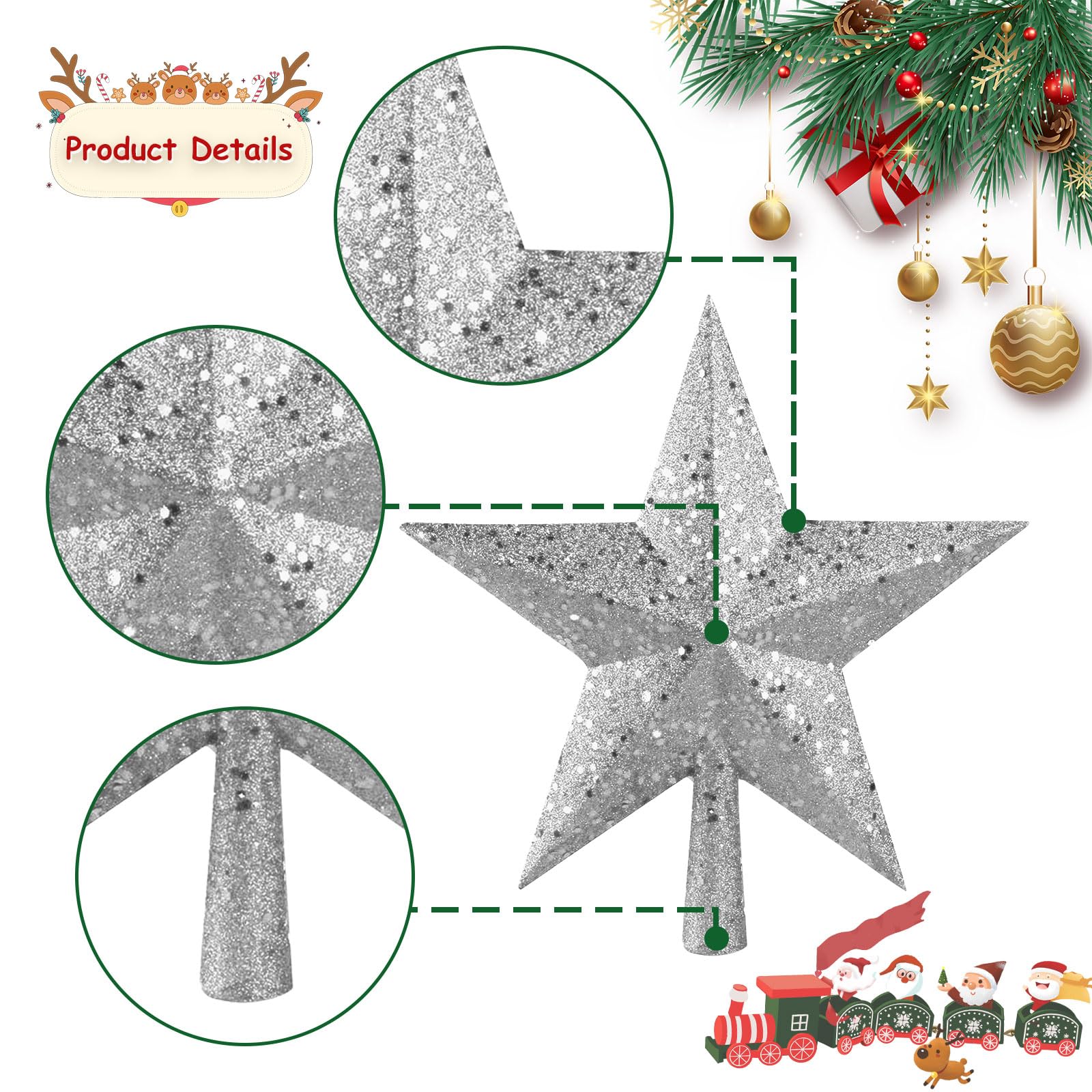Cimier Sapin Noël En étoile Métal Pailleté - Design 3D Creux, Scintillant - Hauteur 20cm - Doré/rose/bleu - Facile à Installer