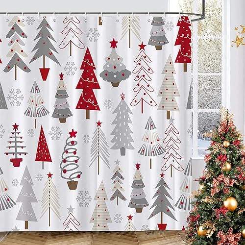 Miniatura 1 de Cortina de ducha de árbol de Navidad de invierno con copos de nieve, cortina de baño impermeable para baño, Navidad, vacaciones, decoración de baño