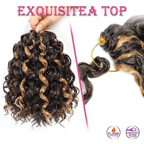 Miniatura 5 de Gogo - Cabello rizado de ganchillo de 8 pulgadas, cabello corto rizado de ganchillo para mujeres negras, rizos de playa, cabello rizado con trenzas