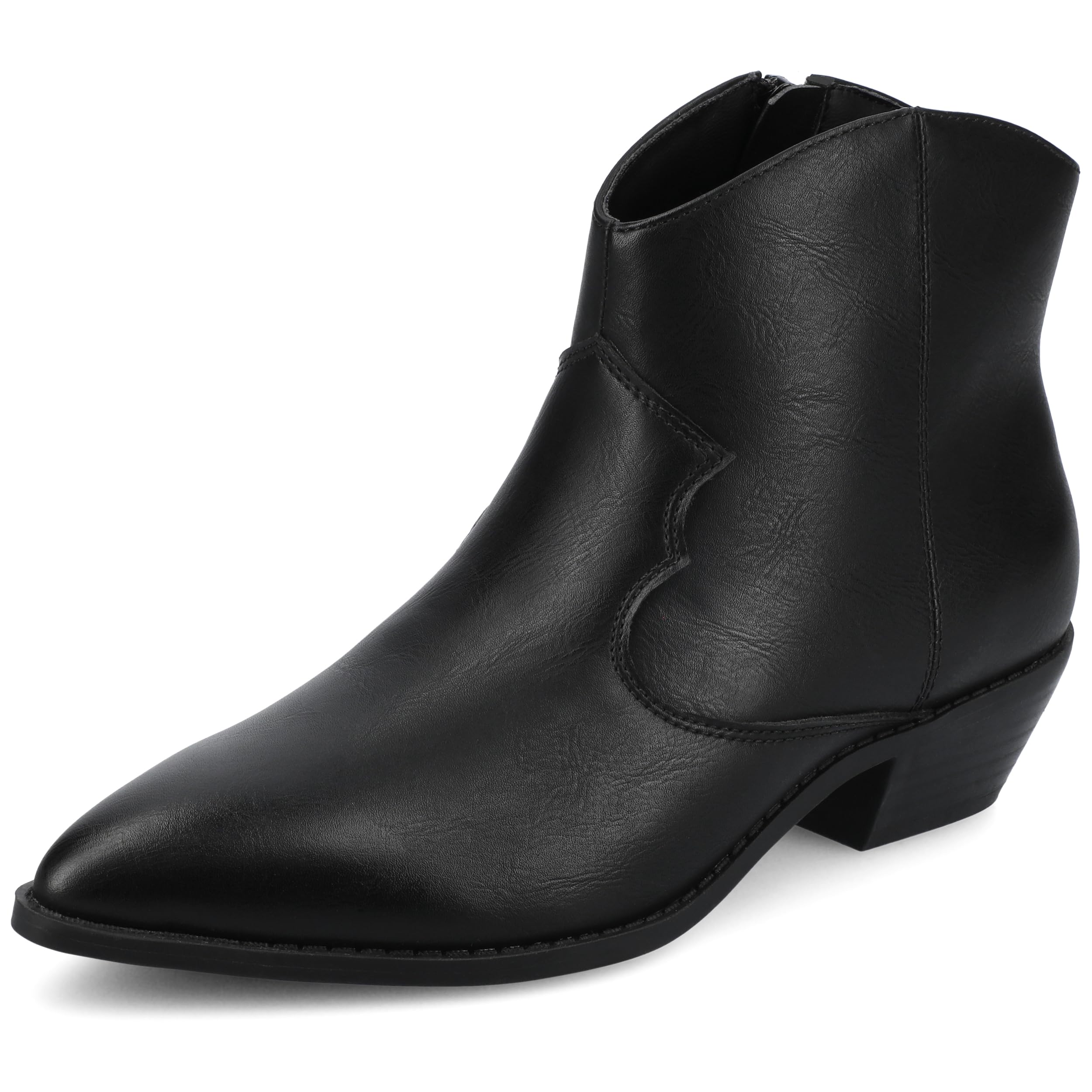 Journee Womens Taliah Western Low Cut Ankle Booties Comfort Pull On Short Cowgirl Cowboy Boots Pointed Toe Cuban Heel
