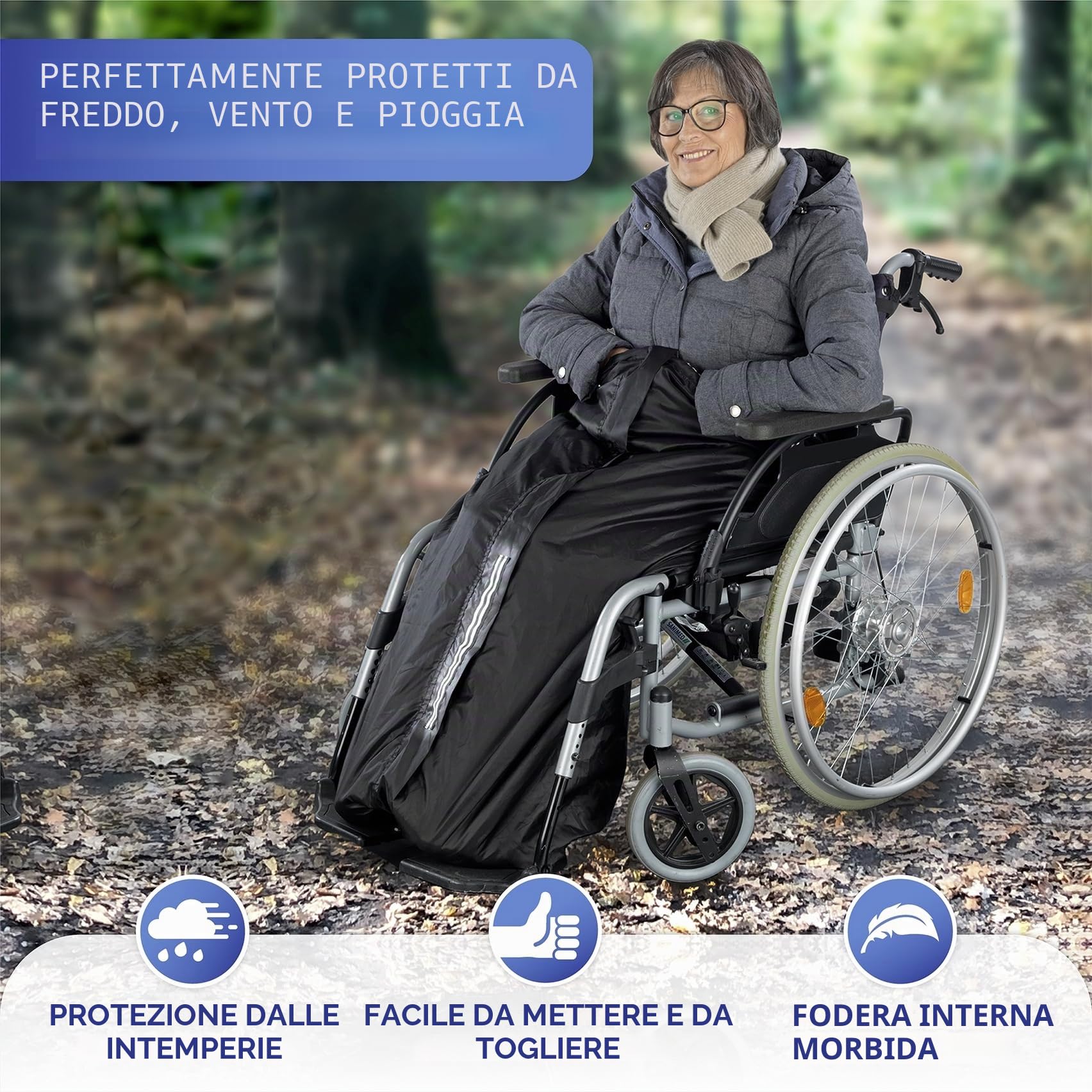 Borsa termica per sedie a rotelle, impermeabile e antivento, protezione contro il freddo, l'umidità e lo sporco, poliestere, lunghezza 130 cm