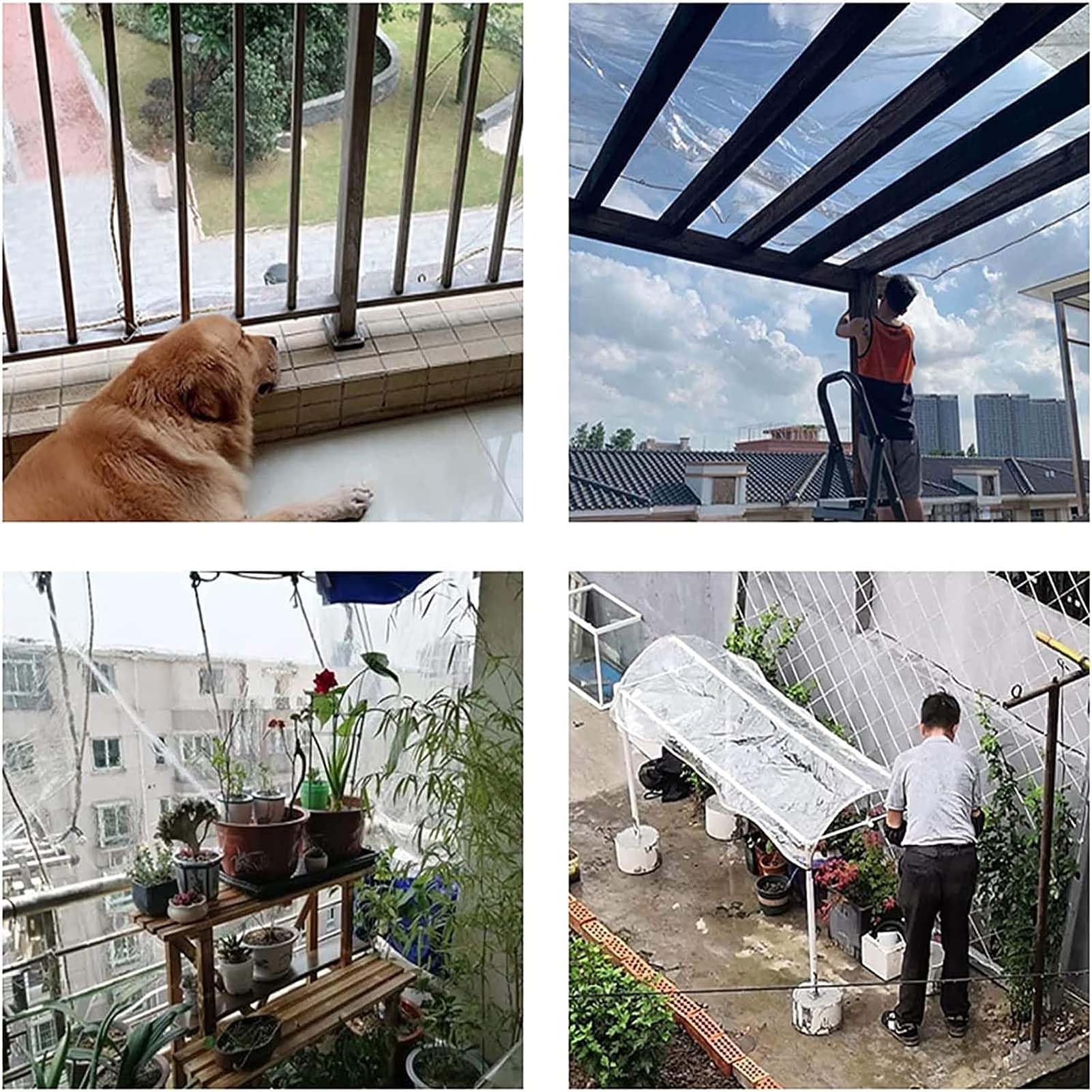 Telone Impermeabile Trasparente 2.6x4m Telo Antipioggia Pieghevole in PVC per Esterni Giardini Serre e Piante Resistente e Antistrappo Corda Inclusa.