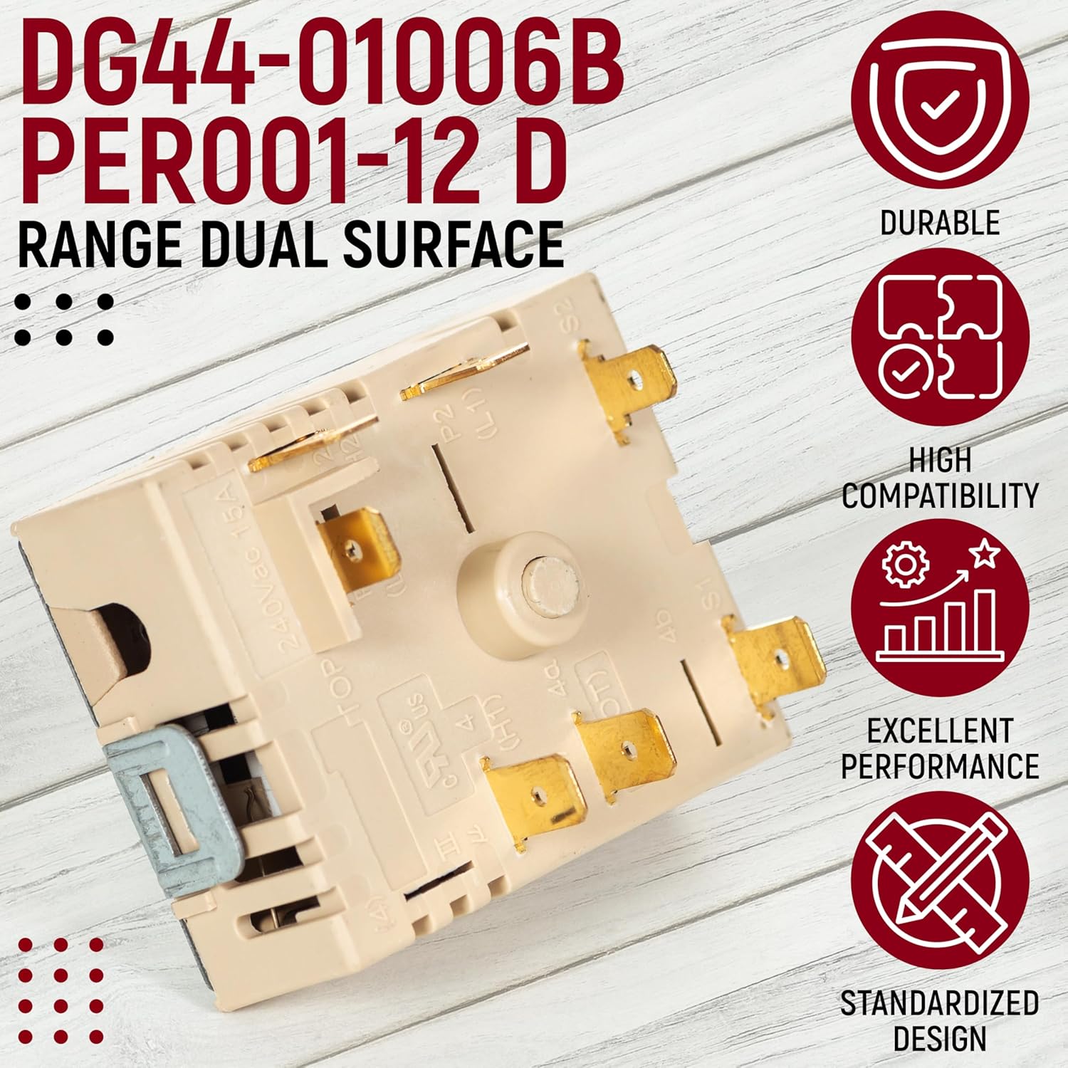 DG44-01006B Dual Burner Infinite Switch Compatible with Samsung Range Stove Oven, Surface Element Control Switch, Replaces PER001-12D, Fits NE59J and NE58K Series