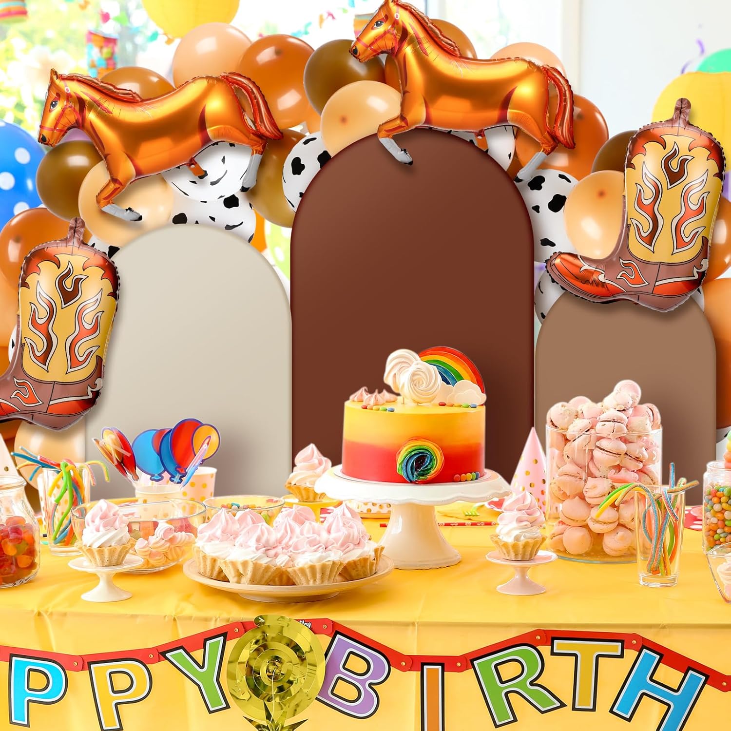 Foilswirl 34 Pcs Western Balloon Arch Kit Horse Balloons 4ft 5ft 6ft Cowboy Arch Backdrop Cover for Western Baby Shower Cow Party Decorations
