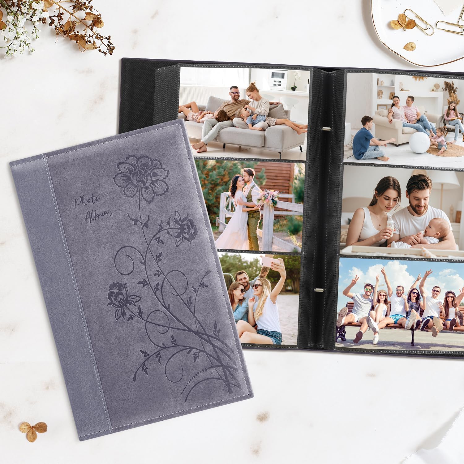 Artmag Photo Album 4x6 300 Photos, Extra Large Capacity Leather Cover Wedding Family Photo Albums Holds 300 Horizontal 4x6 Photos(Grey) - Image 4