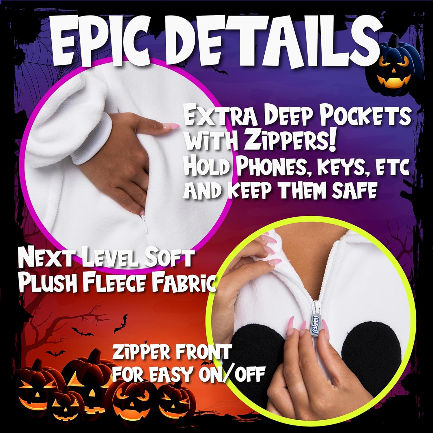 Ghost Adult Onesie - Spirit Halloween Costume - Plush Spooky One Piece Cosplay Suit for Adults, Women and Men FUNZIEZ! - Image 5