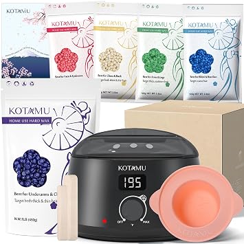 KOTAMU Black Waxing Kit Digital with Foldable Silicone Wax Warmer Liner, 1lb Lavender Wax Beads for Hair Removal, Perfect for Men Women Full Body Facial Chin Underarms Bikini Brazilian Waxing
