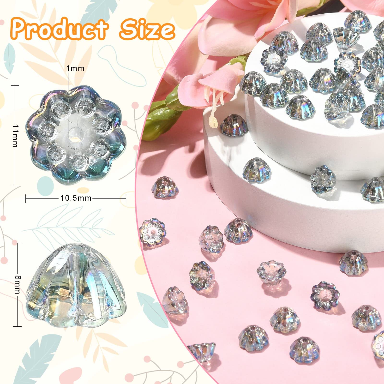 KitBeads 100pcs AB Color Lotus Pod Beads Transparent Grey Blue Glass Lotus Pod Beads Lotus Seed Spacer Loose Beads for Jewelry Making Bulk - Image 2
