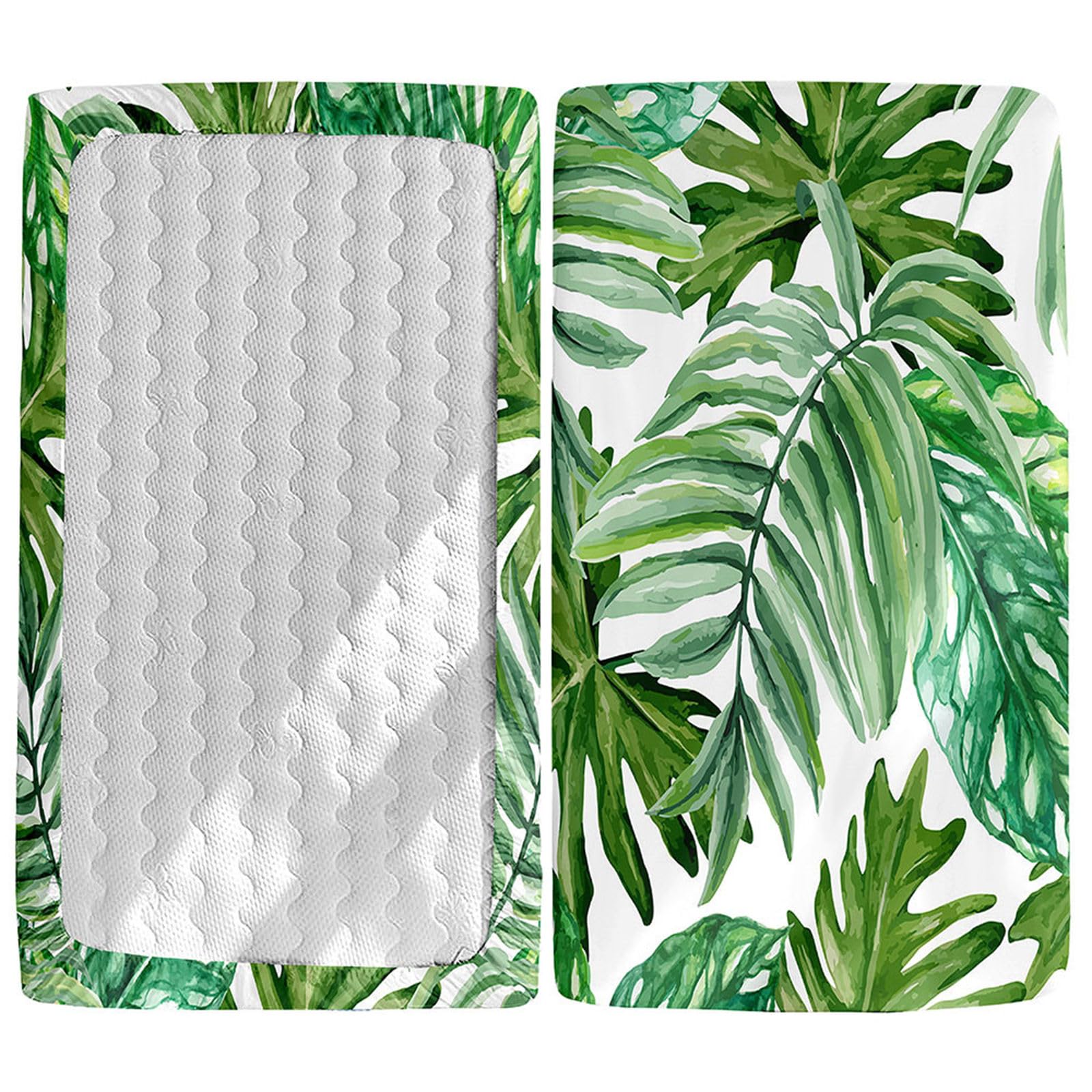 Odot Cot Bed Fitted Sheets, Plant Leaves Pattern Cot Bed Sheet Fitted Sheets for Cribs Baby Bed Sheets Soft Bassinet Sheets Cot Bed Mattress Protector for Boy Girl (95x65cm,Green Leaves)