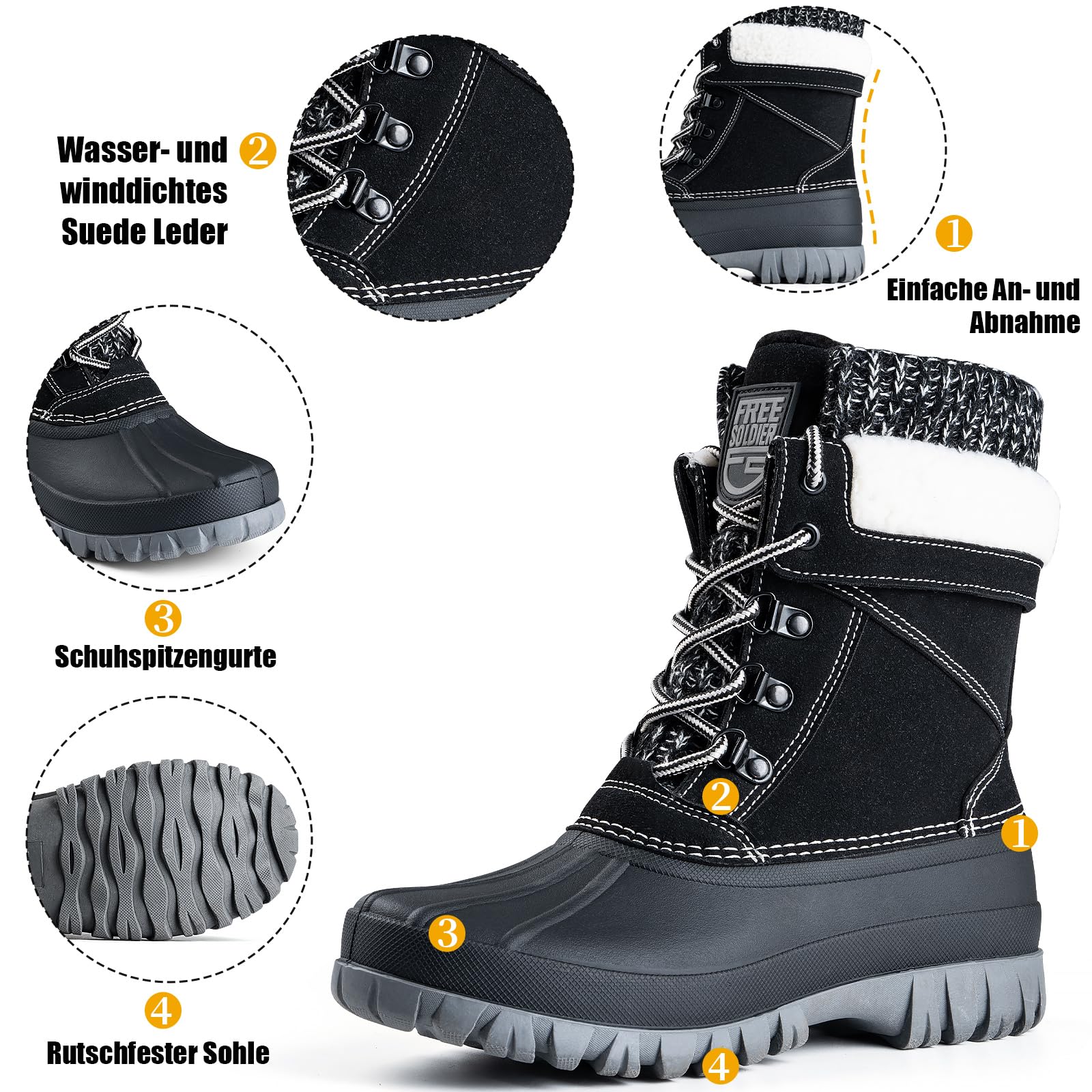 FREE SOLDIER Wasserdichte Winter-Schneestiefel für Frauen Outdoor-Mode Entenstiefel Komfortabel Isoliert