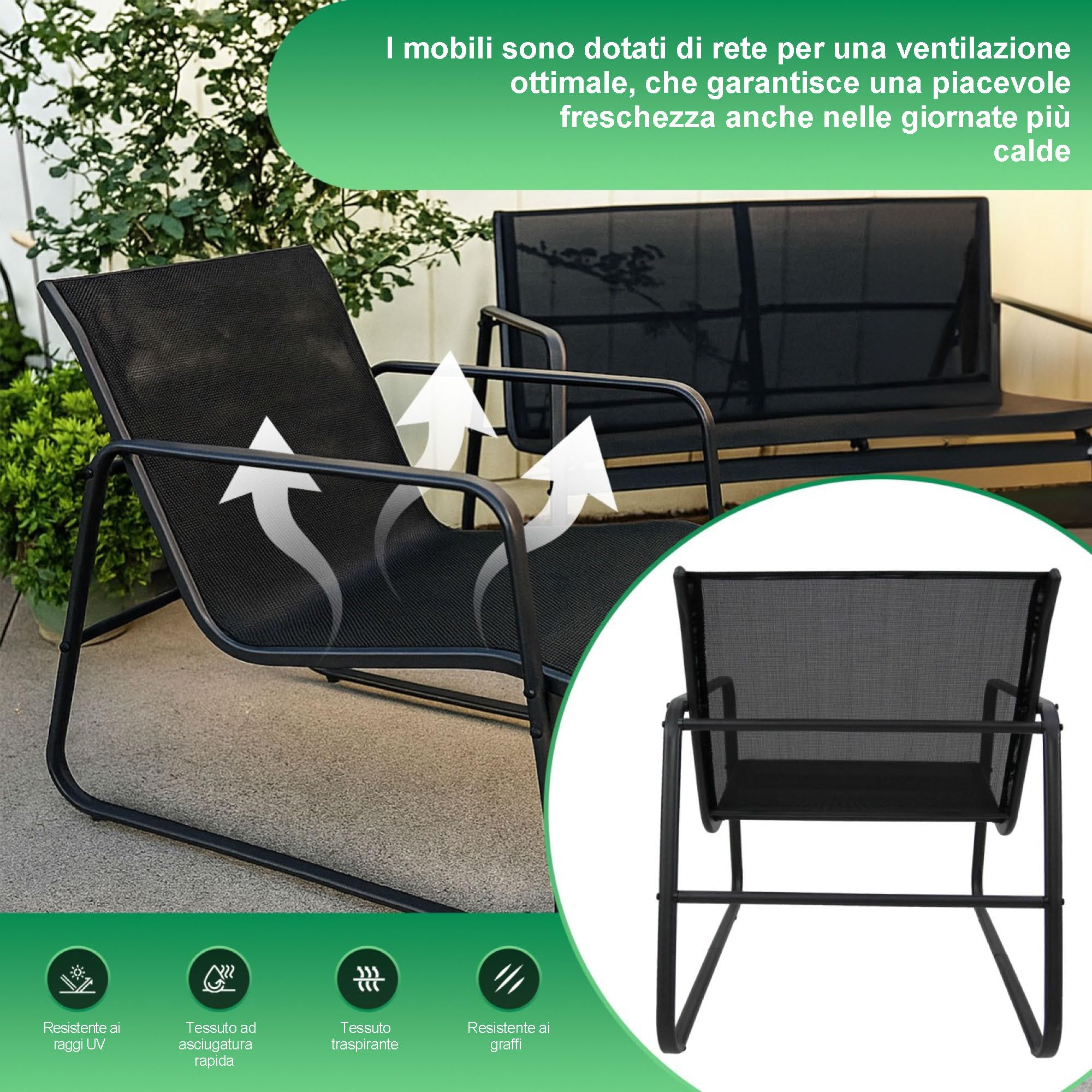 EXTRALINK Set di Mobili da Giardino – Set di mobili da balcone resistente alle intemperie, con divano a 2 posti, 2 sedie e tavolo, robusto telaio in acciaio e tessuto resistente ai raggi UV