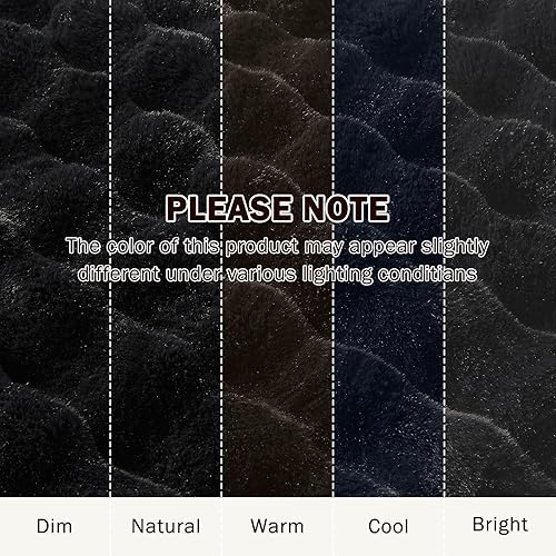 Miniatura 7 de EMME Manta de piel sintética tamaño King, color negro, manta acogedora con conejo de burbujas grandes para sofá, manta gruesa y peluda de felpa, 108