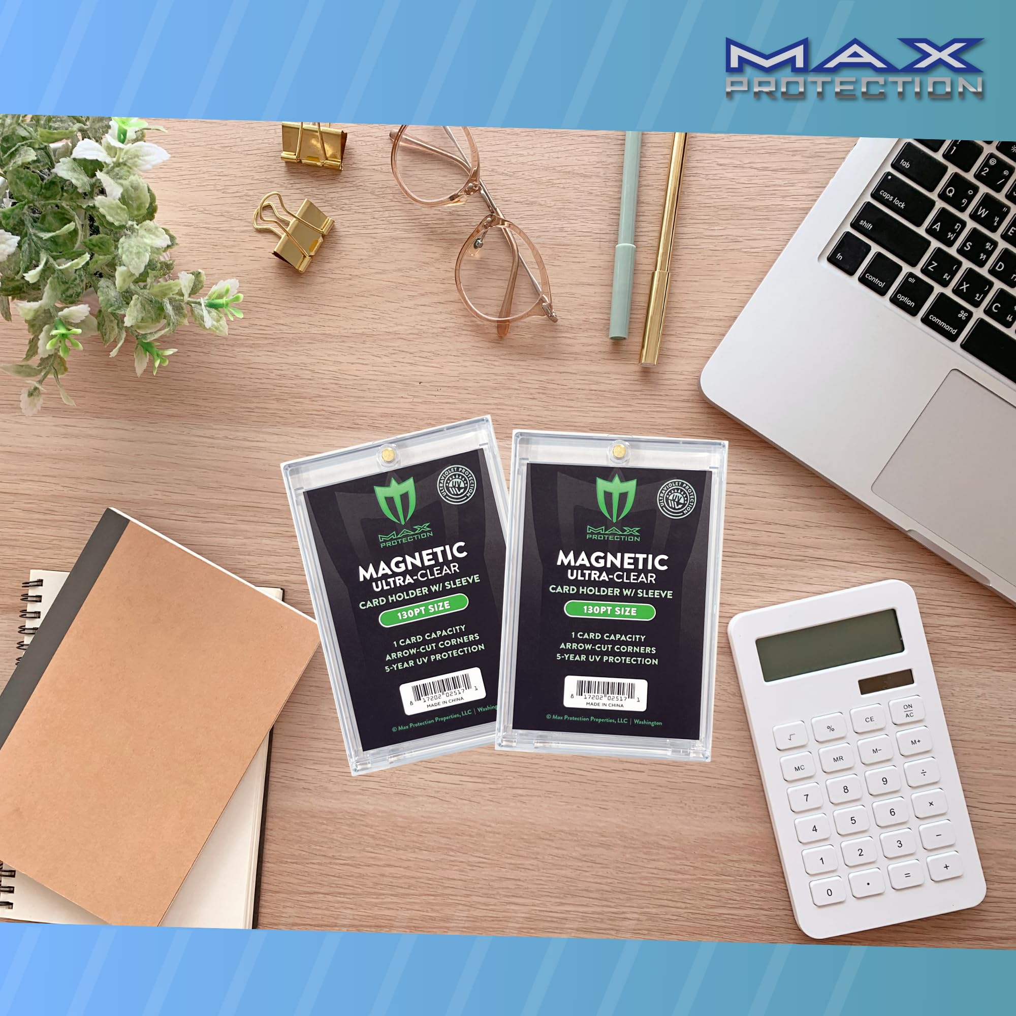 Max Protection Porta carte magnetico per carte con buste, confezione da 10 custodie ultra trasparenti da 130 pt, in plastica rigida, protezione UV, adatta a carte collezionabili sportive standard da