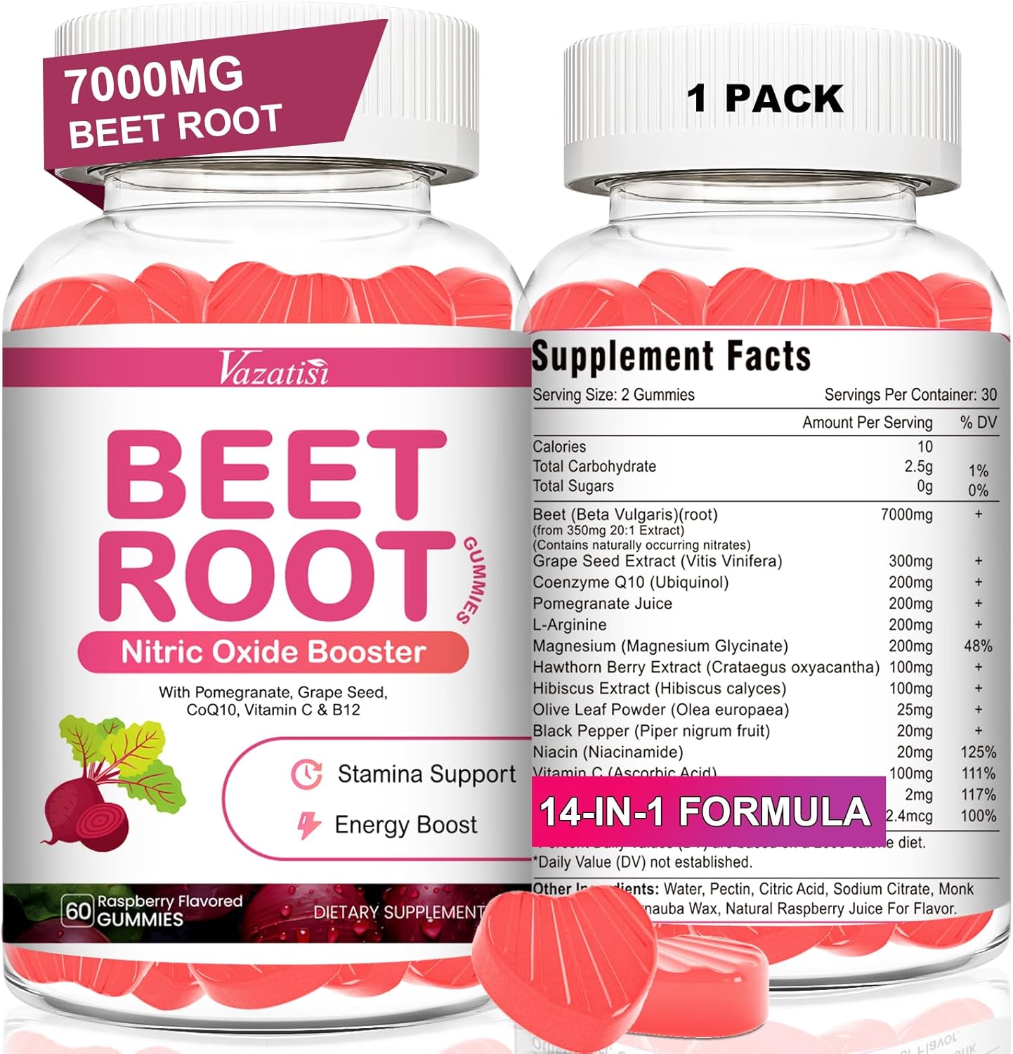 Beet Root Gummies – Nitric Oxide Beetroot Gummies with Coq 10, Grape Seed, Pomegranate for Circulation & Energy Support – Vegan, Non-GMO, 120 Beet Chews