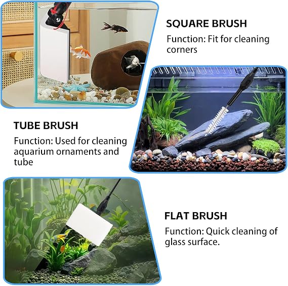 FISORAS Aquarium Cleaning Tools, 7 in 1 Fish Tank Cleaning Kit with Adjustable Long Handle,Aquarium Sponge Brush and Fish Net