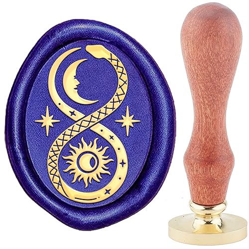 CRASPIRE Ouroboros - Sello de cera con diseño de cobre lunar de 1.181 x 1.575 in, diseño ovalado, cabeza de latón desmontable vintage con mango de