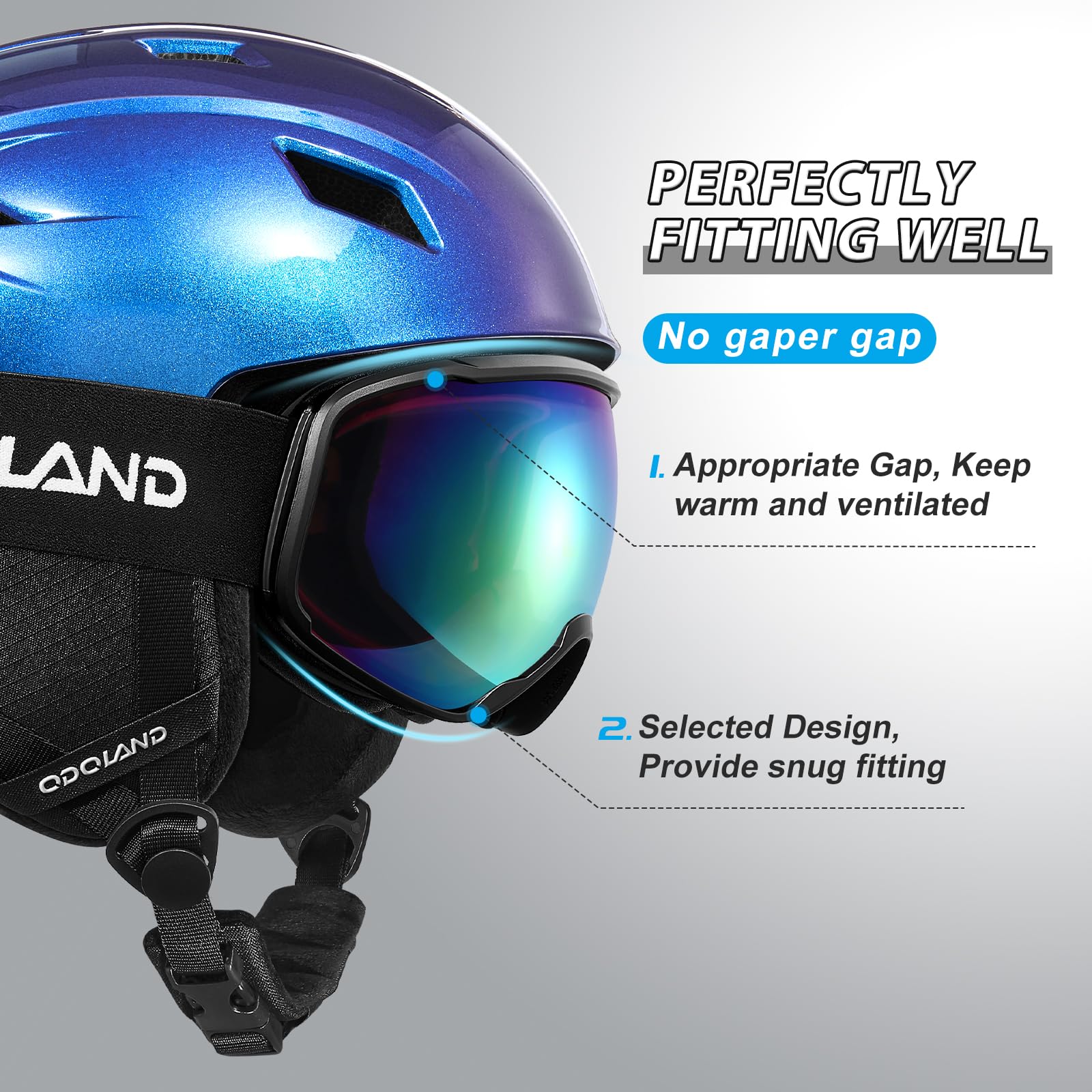Odoland Kit di Casco Sci con Maschera Sci, Casco Snowboard per Uomo Donna Adolescenti, Casco Ski Regolabile e Occhiali Sci UV400 Proteczione, per Sport Invernali All'aperto