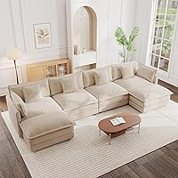 Vista 27 de mikibama - Sofá seccional modular, juego de sofá en forma de L de 111.5 pulgadas para sala de estar, sofás de 3 plazas cómodos tipo nube con otomana