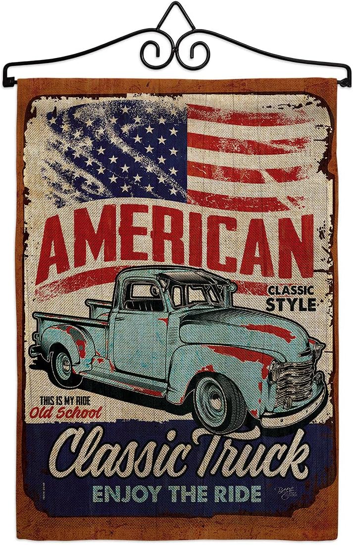 Classic Truck Burlap Burlap Garden Flag Interests Vehicle Retro Car Motorcycle Scooter Vintage Hobbies Leisure Small Decorative Gift Yard House Banner Double-Sided Made In USA 13 X 18.5