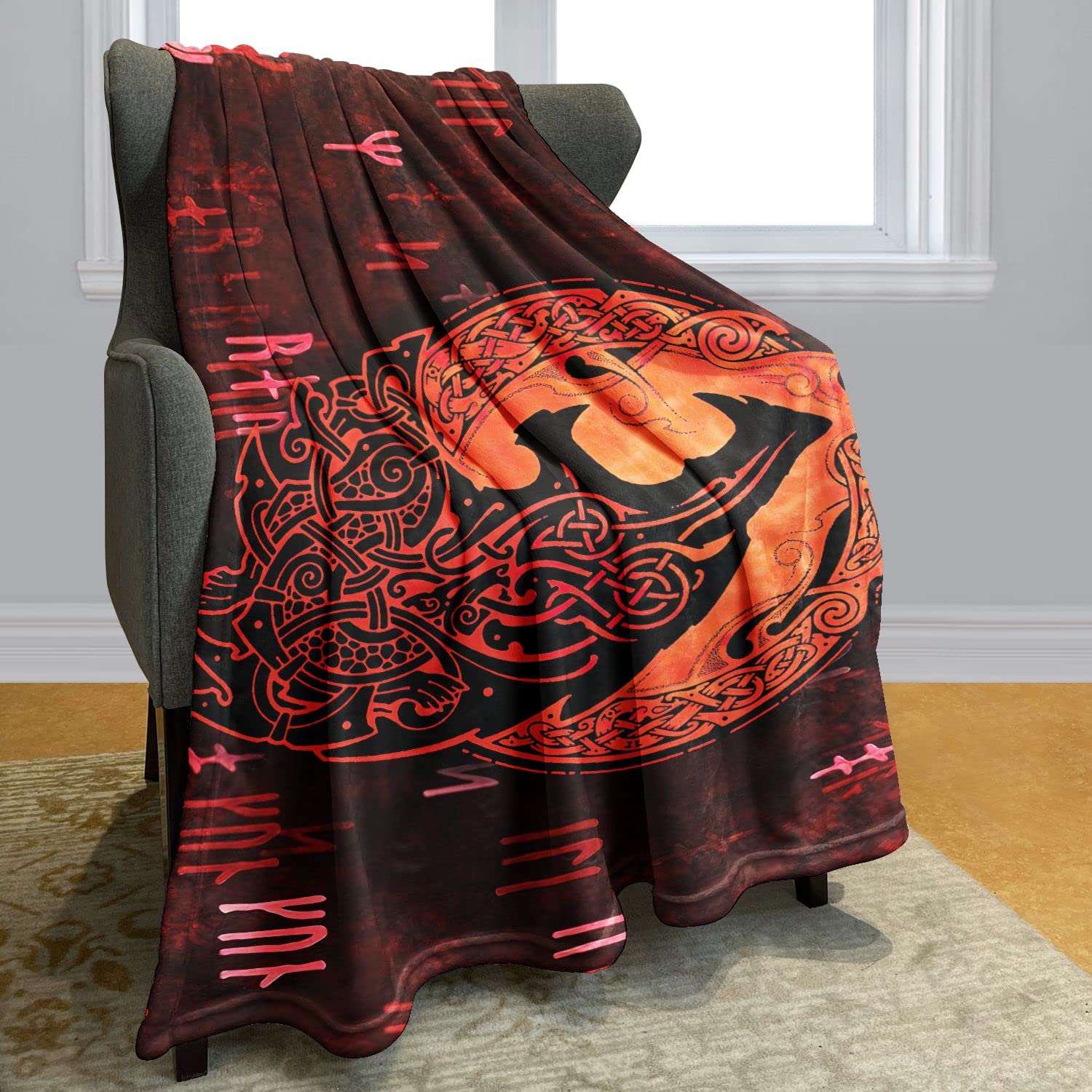 YISUMEI Viking Wolf Blanket Ancient Psychedelic Bokeh Runes