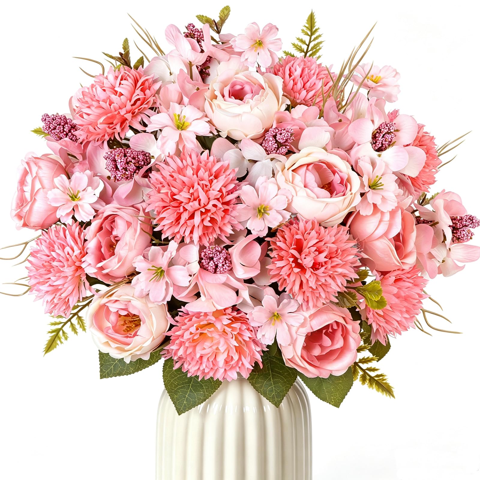 DEMIUKO 4PCS Peony Artificial Flowers Pink Fake Chrysanthemum Bouquet Deko