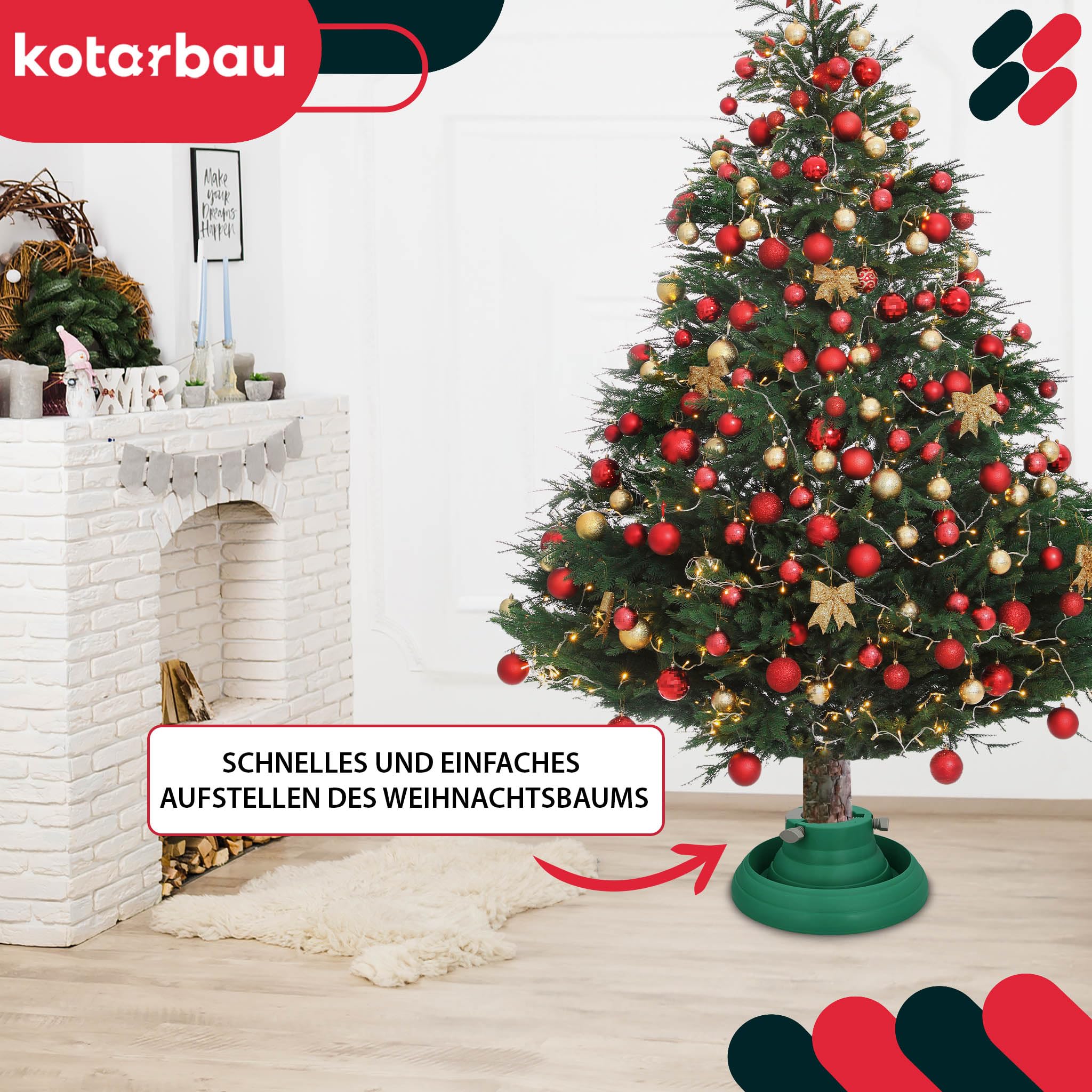 KOTARBAU® Soporte Árbol de Navidad - Plástico - Base para Pino de Navidad - para Árboles hasta 2,5 m - Verde - con Depósito de Agua - Diseño en Forma de Redonda