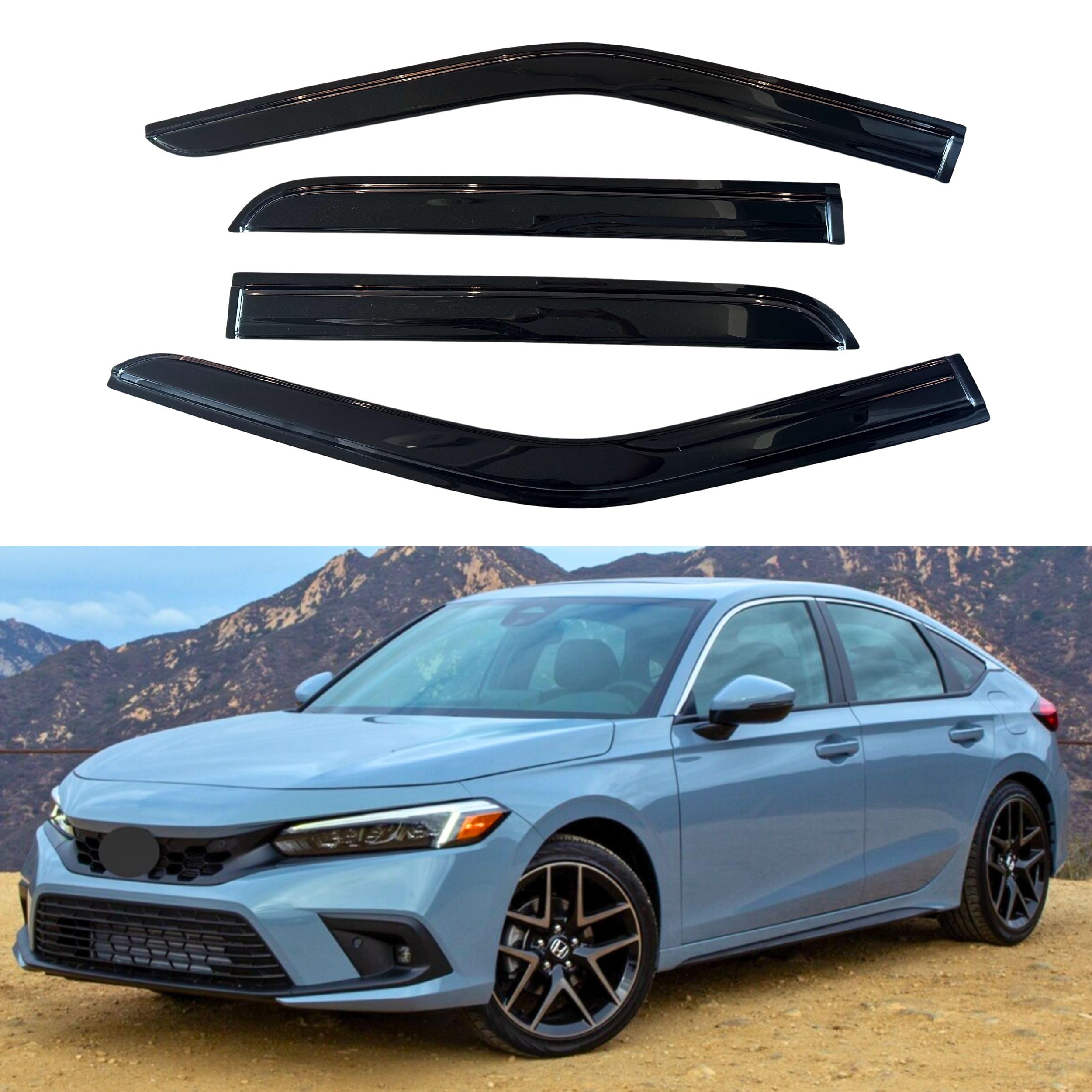 IG Window Visor for Honda Civic Hatchback 2022-2024, Rain Guard Tape-On Extra Durable Sun Wind Side Vent Window Deflector Mugen Style, 2022 2023 2024 (Hatchback Only)