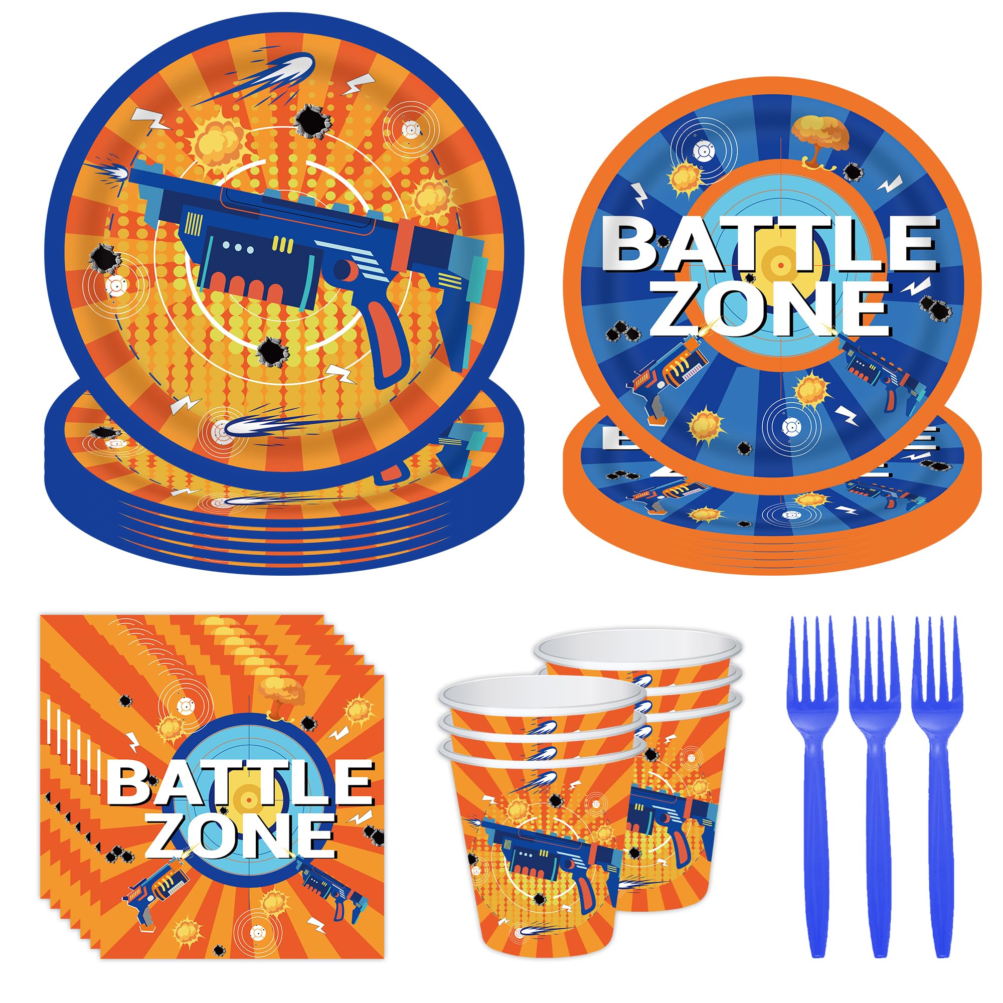 120 Pcs Dart war Party Supplies Dart Game Birthday Party Decorations Disposable Dinnerware Set Plates Forks Cups Napkins Party Decorations Serves 24 Guests