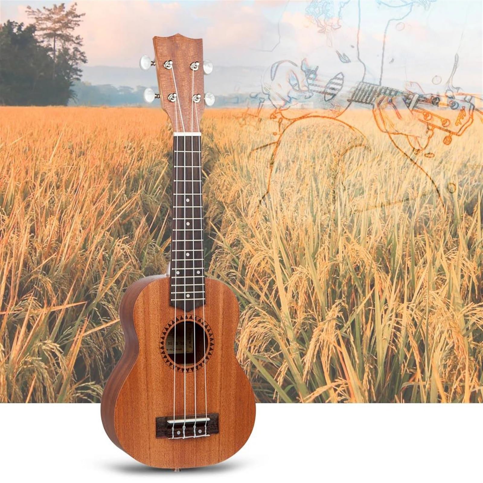 21-Zoll-Hawaii-Ukulelen-Set Aus Sapele-Holz Für Anfänger Mit Stimmgerät Und Plektrum Und Tasche