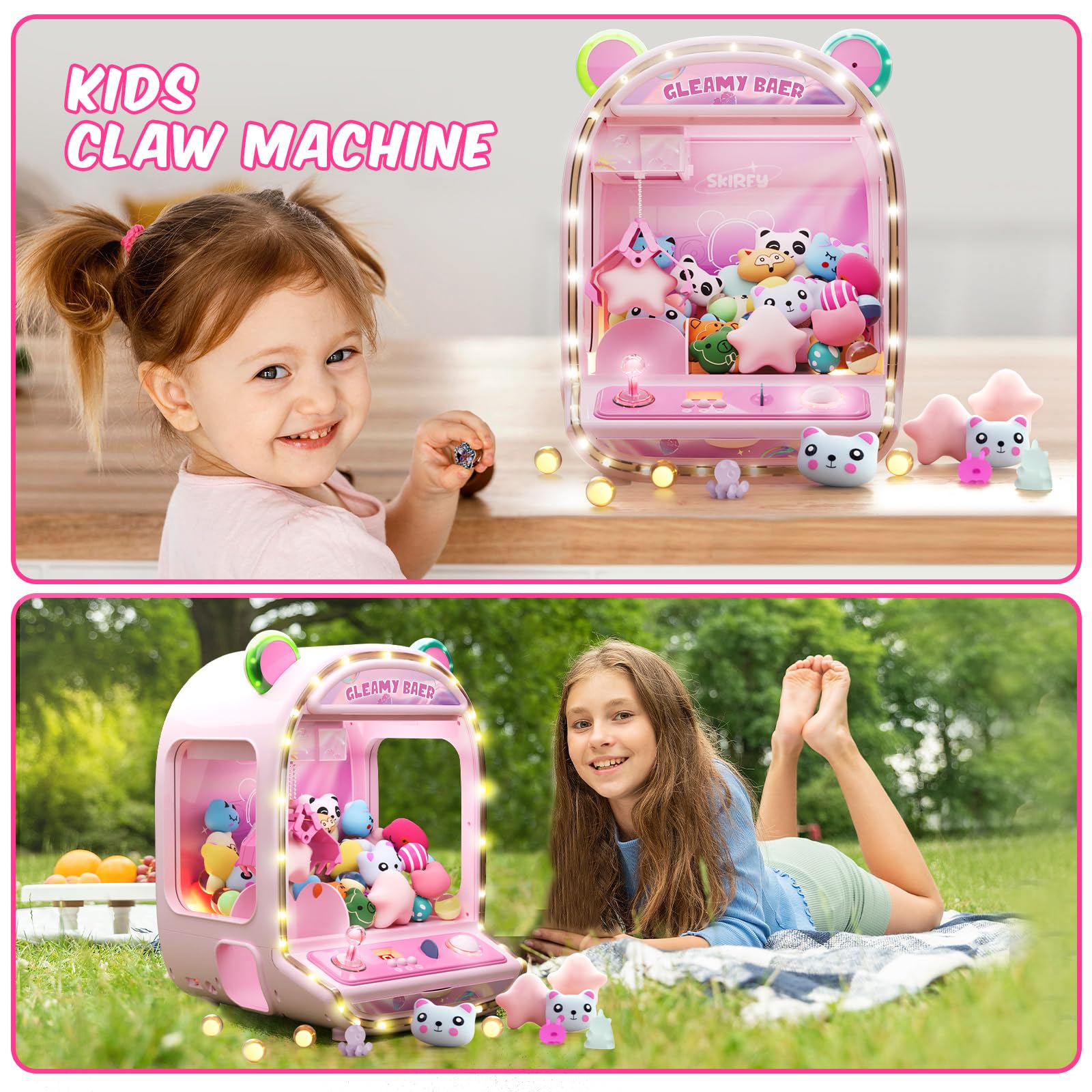 Skirfy Duży automat z oświetleniem LED i regulowanym dźwiękiem, 40 cm, mini automat na słodycze, idealny prezent bożonarodzeniowy lub urodzinowy dla dzieci od 6 lat
